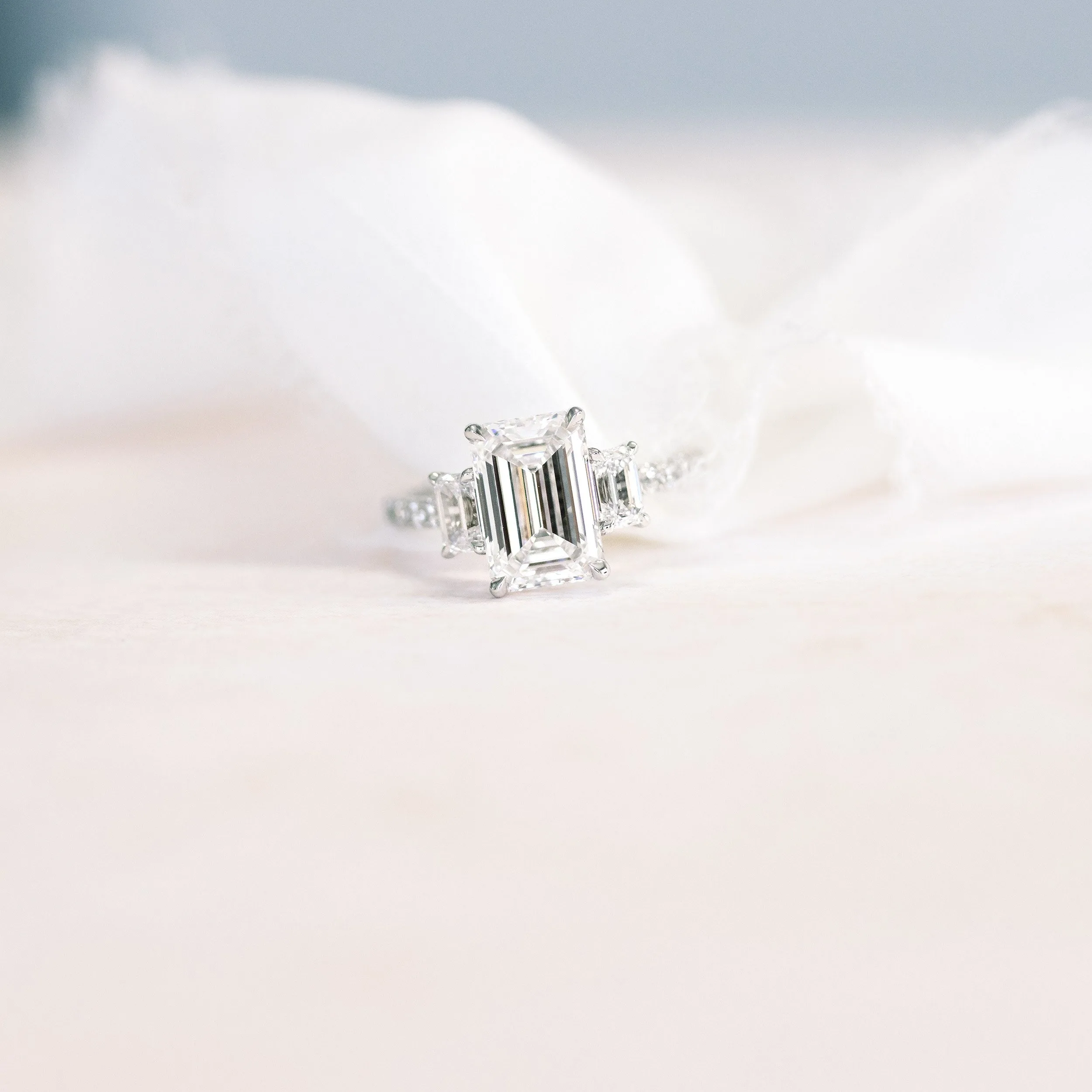 2.5 ct emerald cut three stone lab diamond engagement ring platinum ada diamonds design ad 468