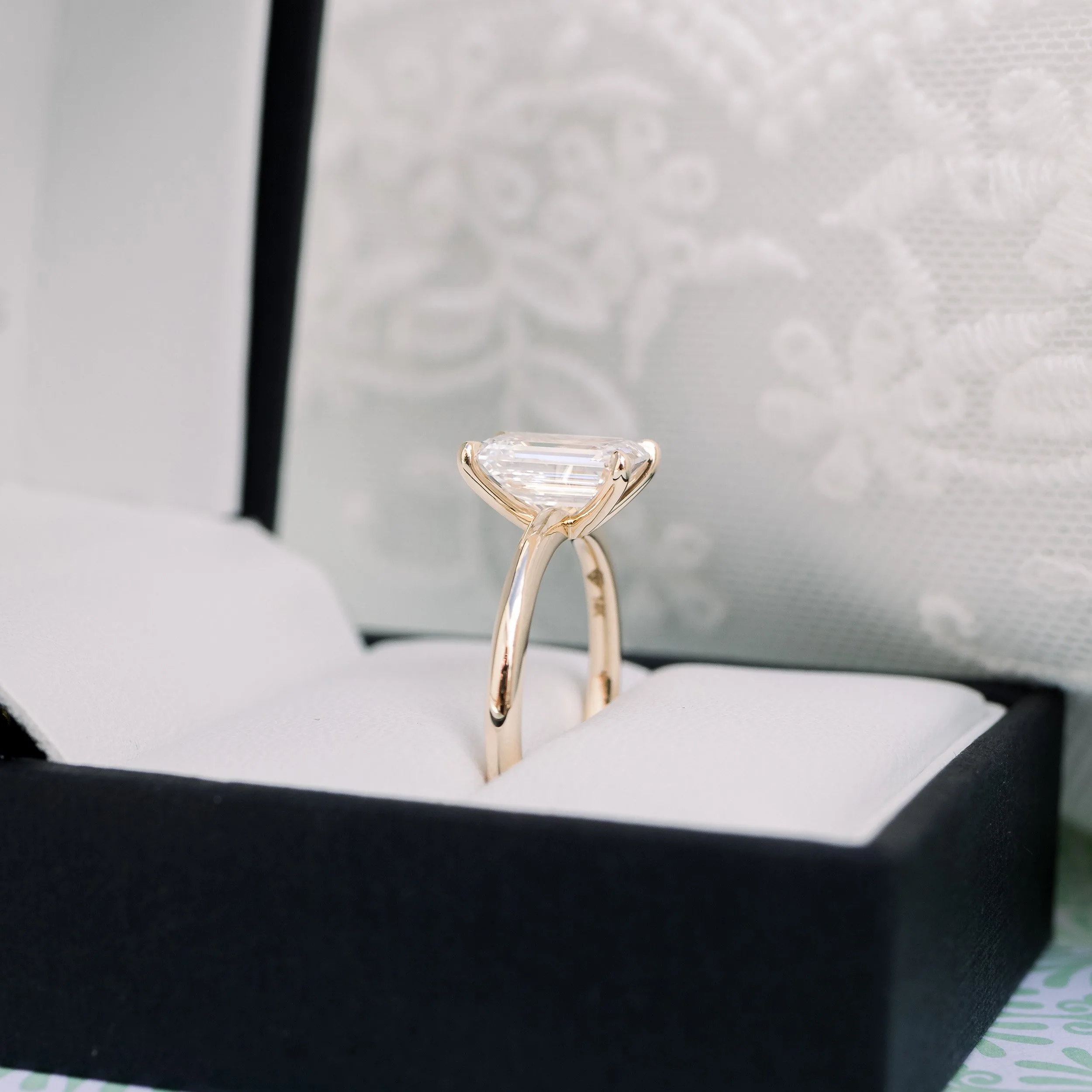Yellow Gold 3ct Emerald Cut Lab Diamond Classic Solitaire Engagement Ring Ada Diamonds Design AD-329 Profile