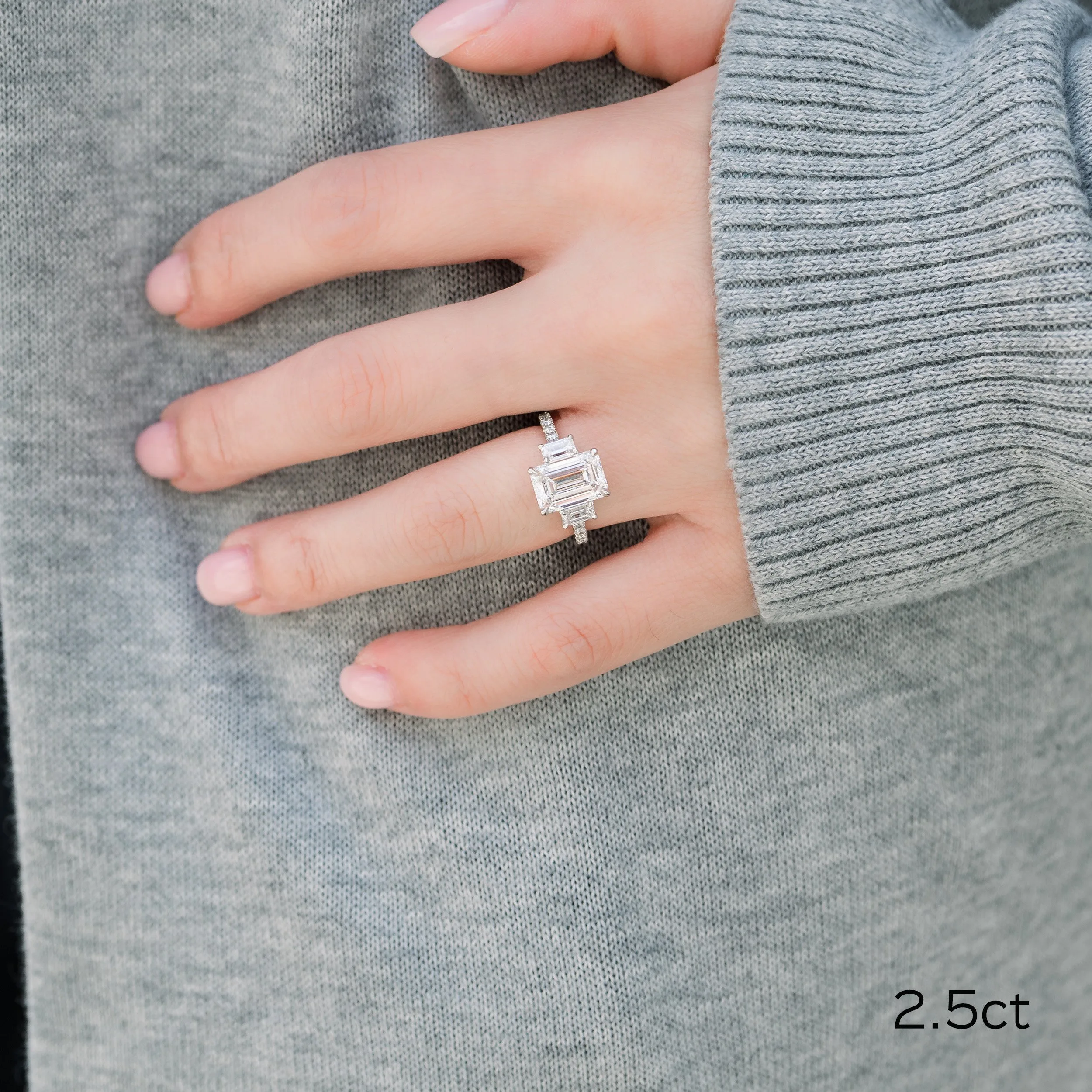platinum 3.5 carat emerald cut three stone lab created diamond ring with pavé band ada diamonds design ad 368
