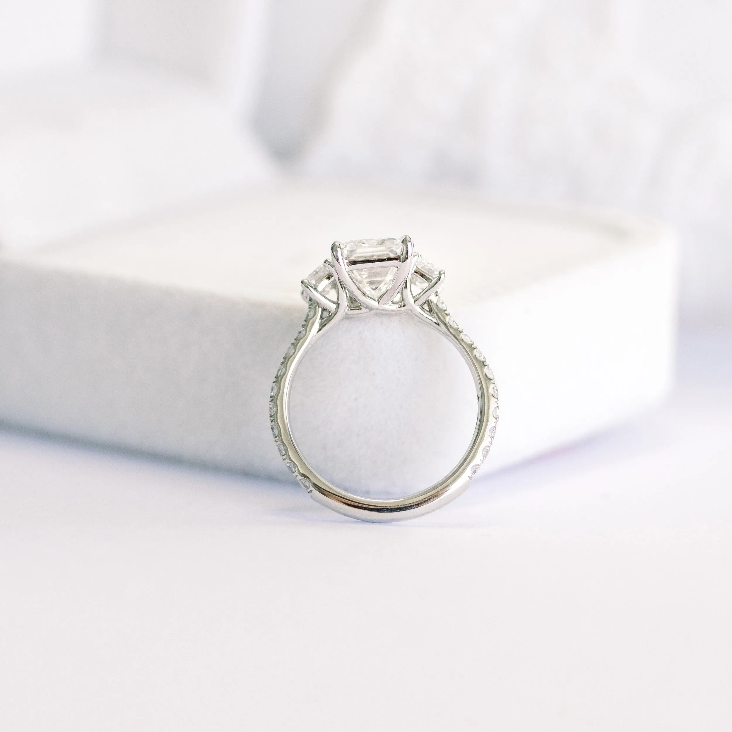 platinum 2.5ct three stone emerald cut pavé lab diamond engagement ring ada diamonds design ad 468 profile