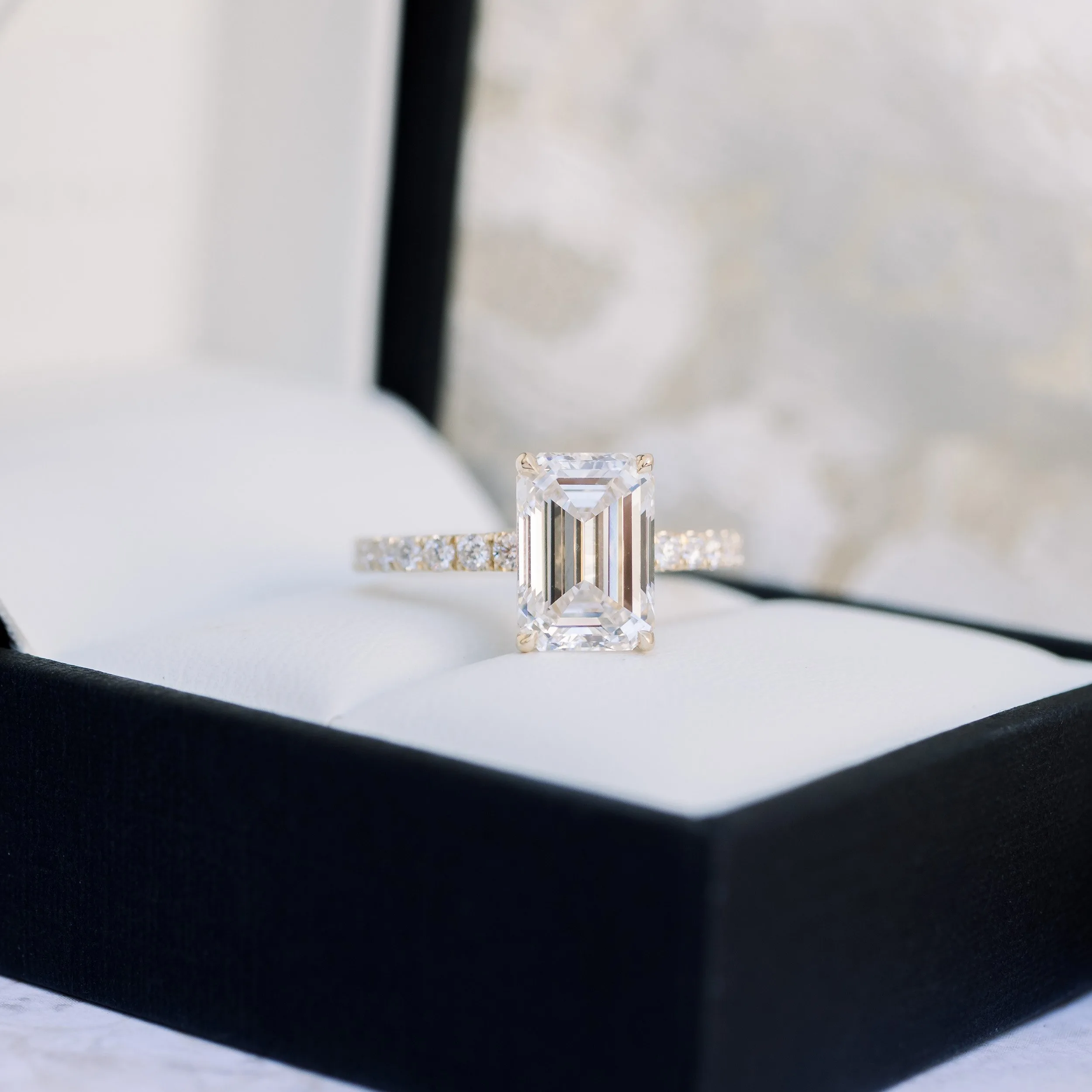 yellow gold 2.75 carat emerald cut lab diamond pavé band engagement ring ada diamonds design ad 152