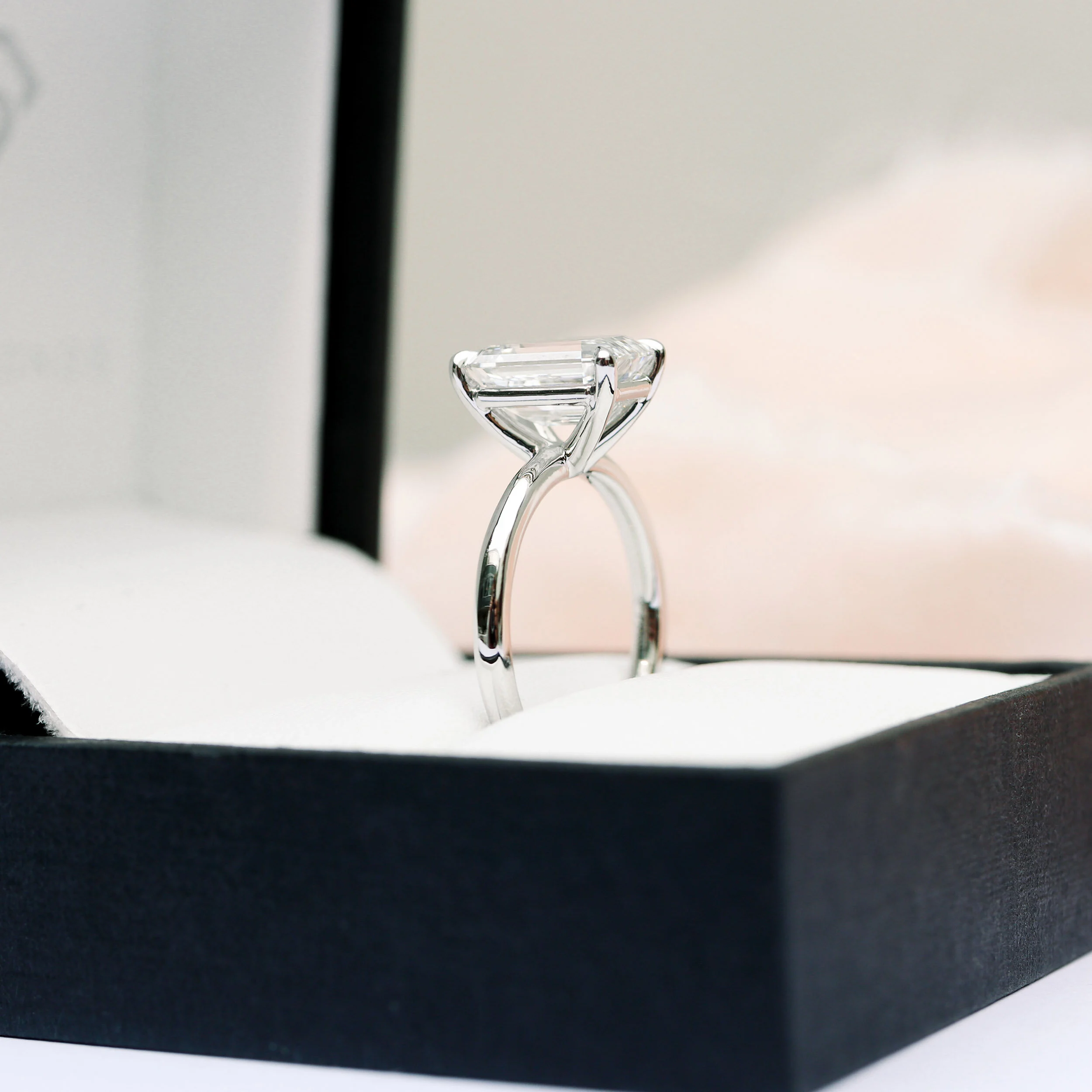 Five Carat Emerald Cut Lab Diamond Solitaire Engagement Ring Platinum Ada Diamonds Design AD-235 Profile