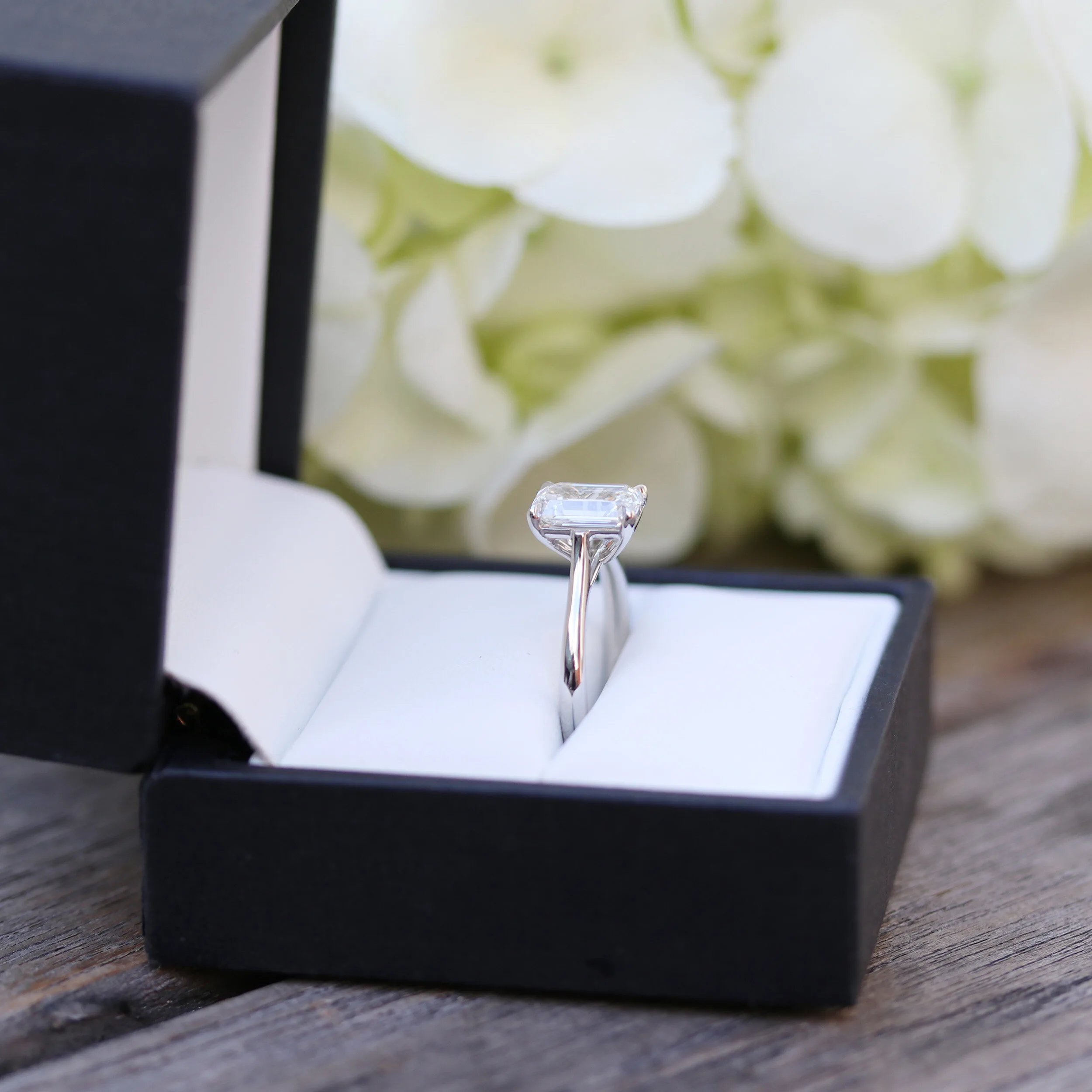 Platinum 1.5 carat Emerald Cut Lab Created Diamond Trellis Solitaire Engagement Ring Ada Diamonds Design AD-330 Profile