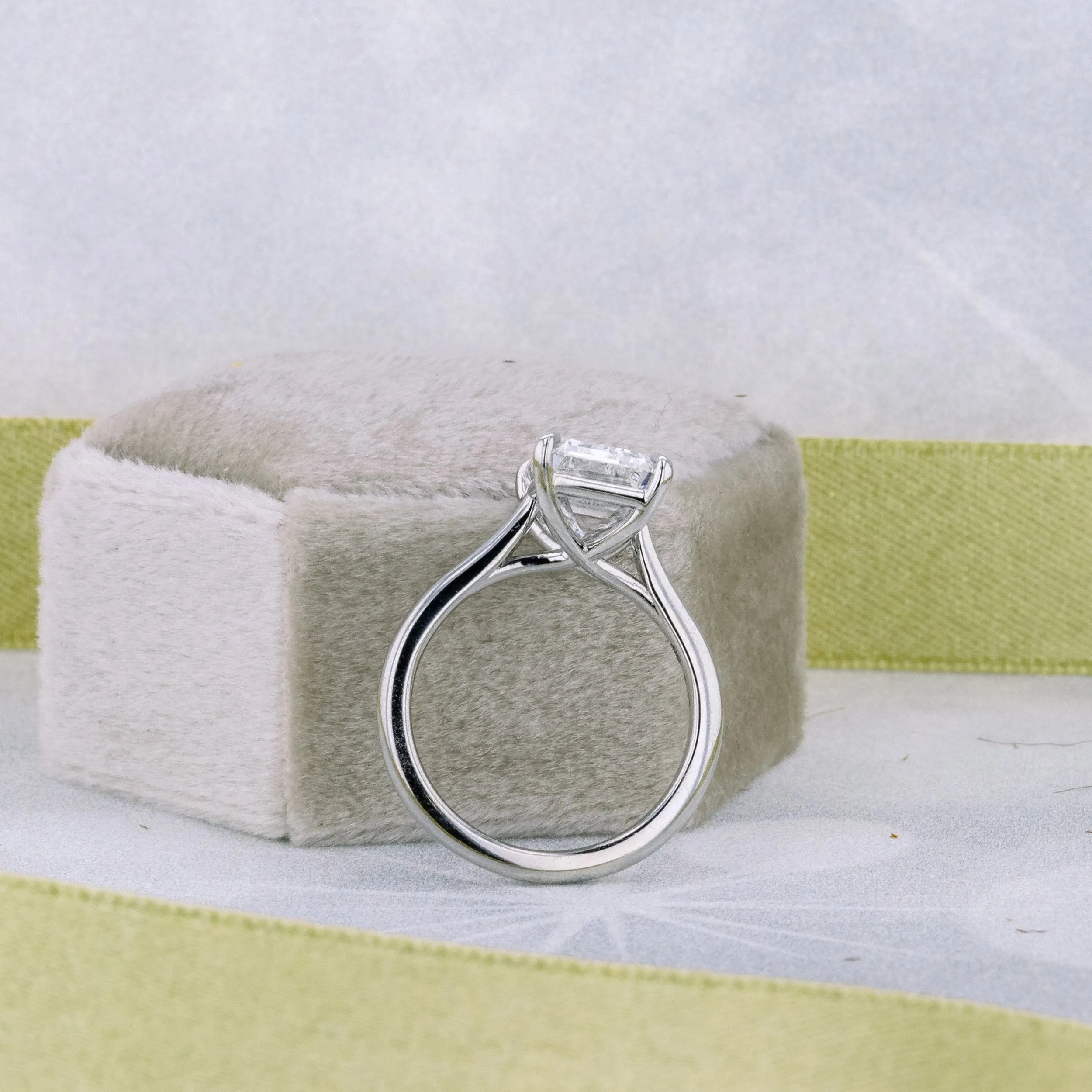 4.5 ctw Lab Created Diamonds Emerald Trellis Solitaire Diamond Engagement Ring in Platinum (Profile View)