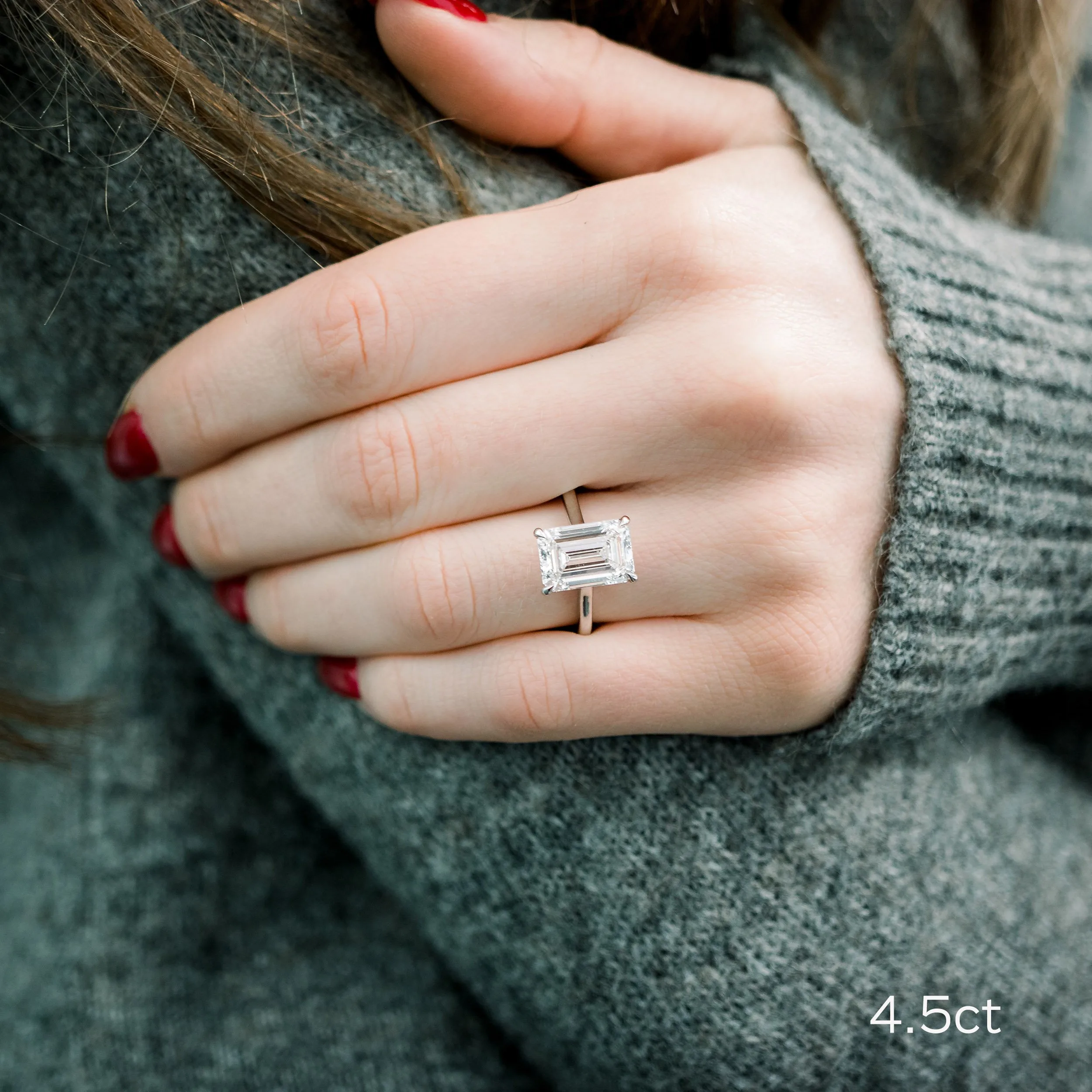 platinum 4.5ct emerald cut lab diamond in high profile trellis solitaire engagement ring setting ada diamonds design ad 330