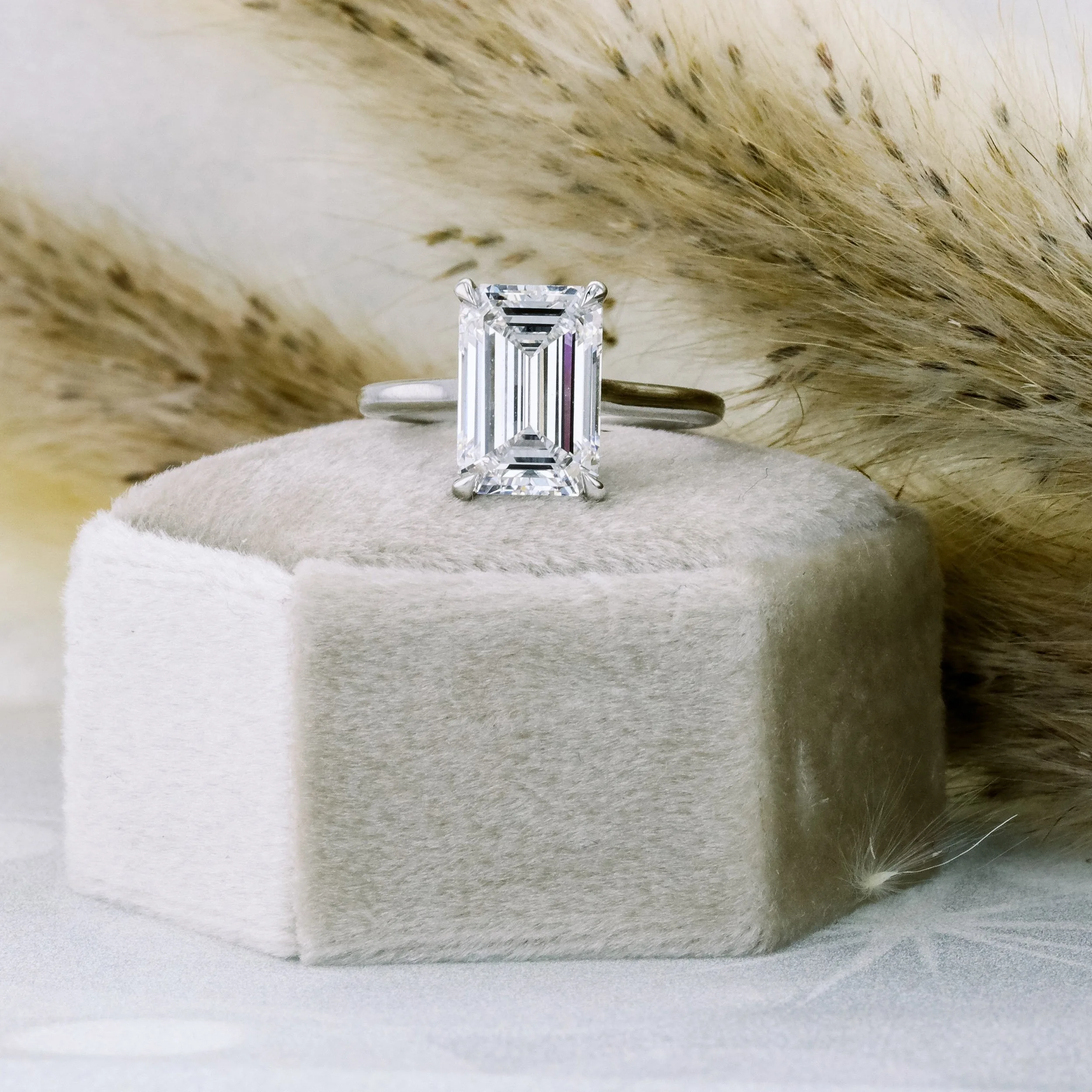 platinum 5 carat emerald cut trellis lab diamond solitaire engagement ring ada diamonds design ad 330 profile view