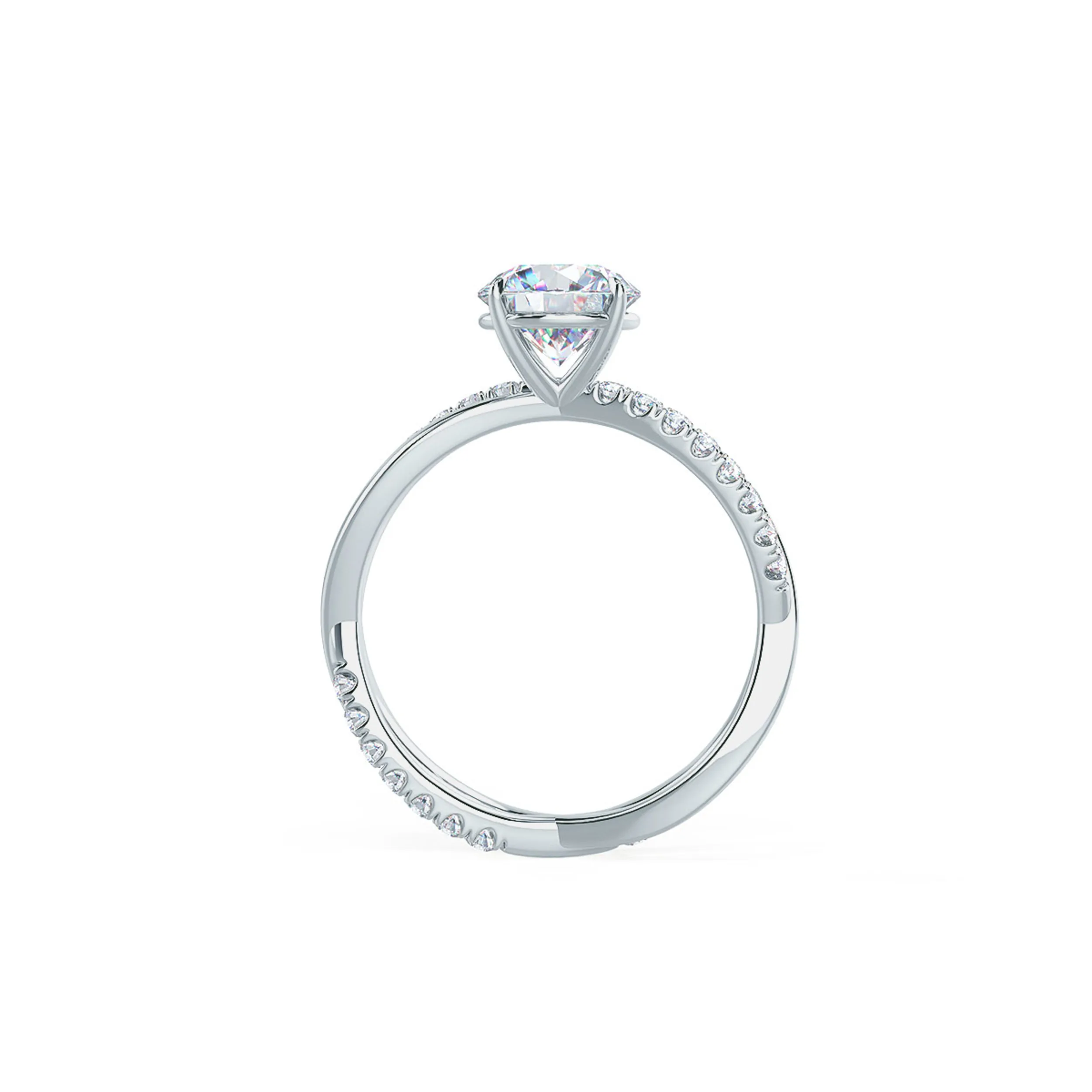Infinity Twist Setting Lab Diamond Engagement Ring Rendering In Profile View Design AD154