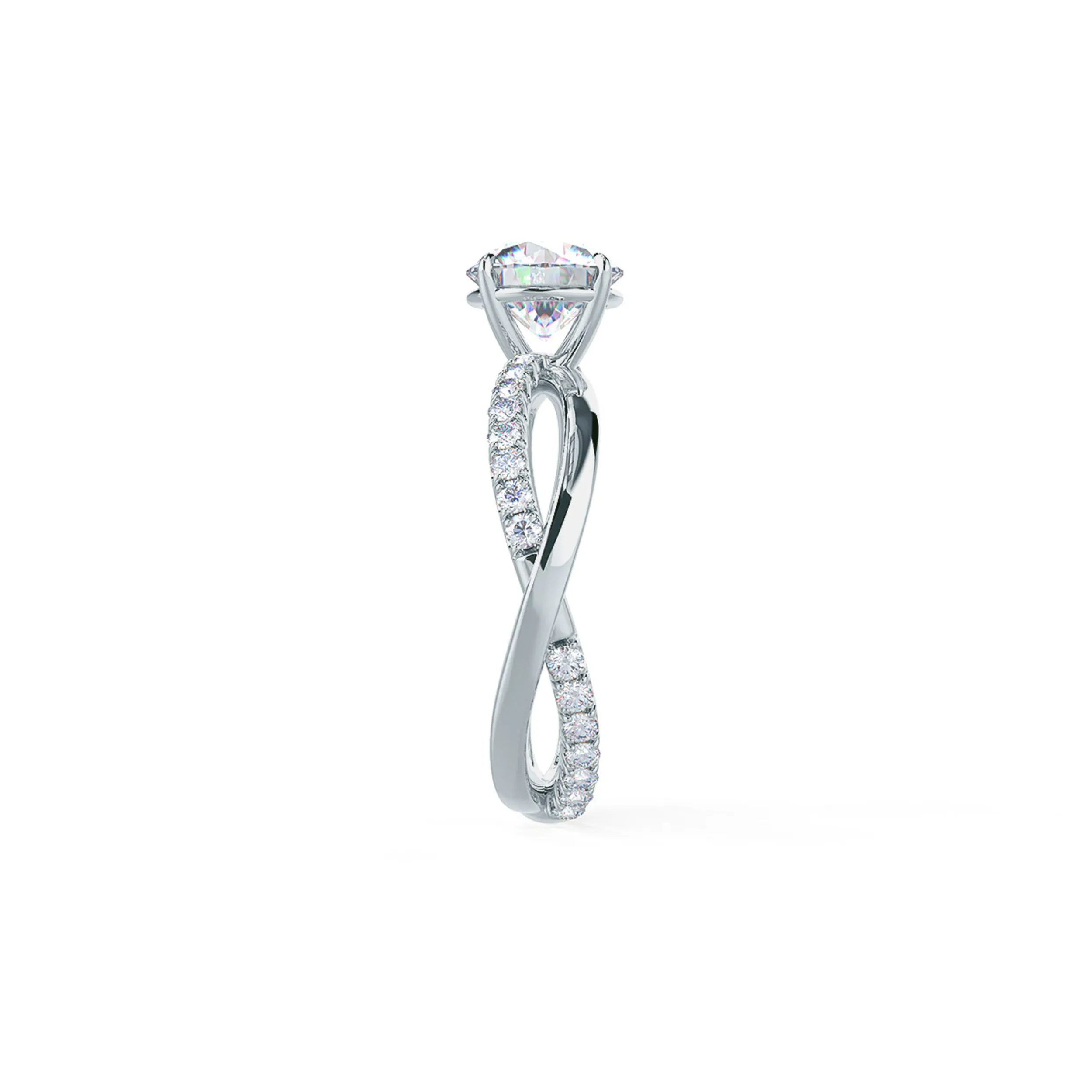 Infinity Twist Setting Lab Diamond Engagement Ring Rendering In Side View Design AD154