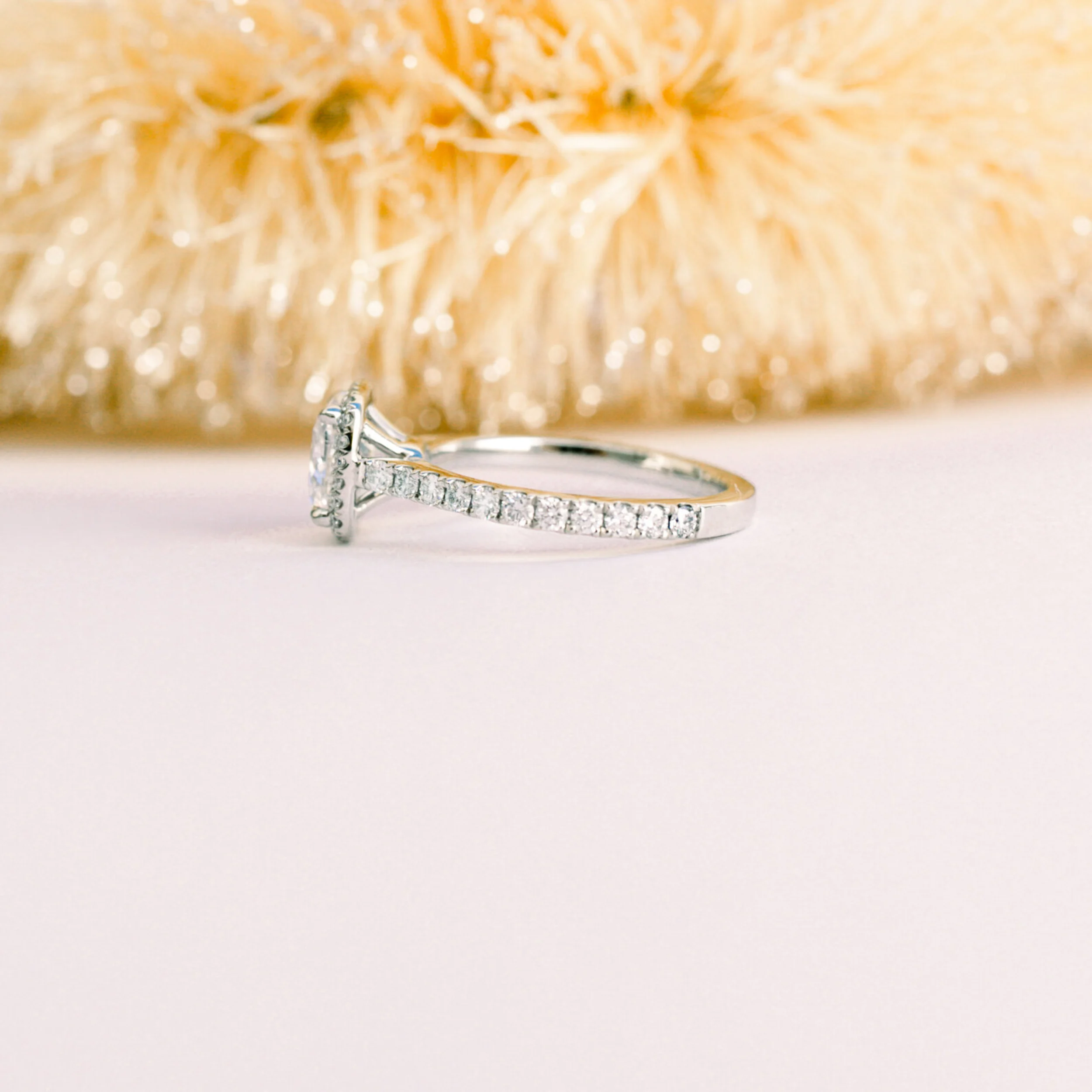 Platinum 1.75ct Cushion Halo Engagement Ring with Lab Diamonds Ada Diamonds Design AD-156 Profile View