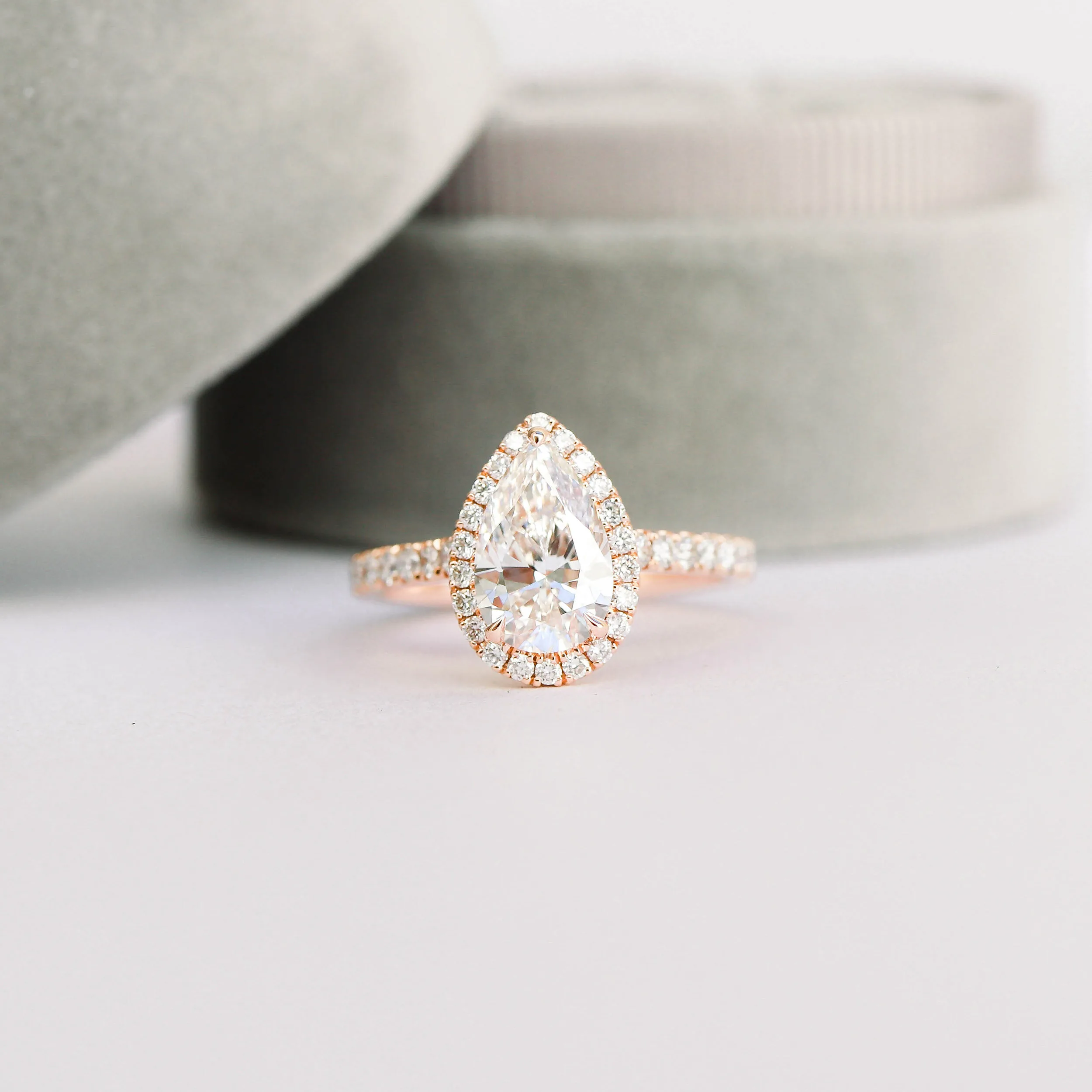 14k Rose Gold 2 Carat Pear Halo Lab Diamond Engagement Ring Ada Diamonds Design AD-156 Artistic