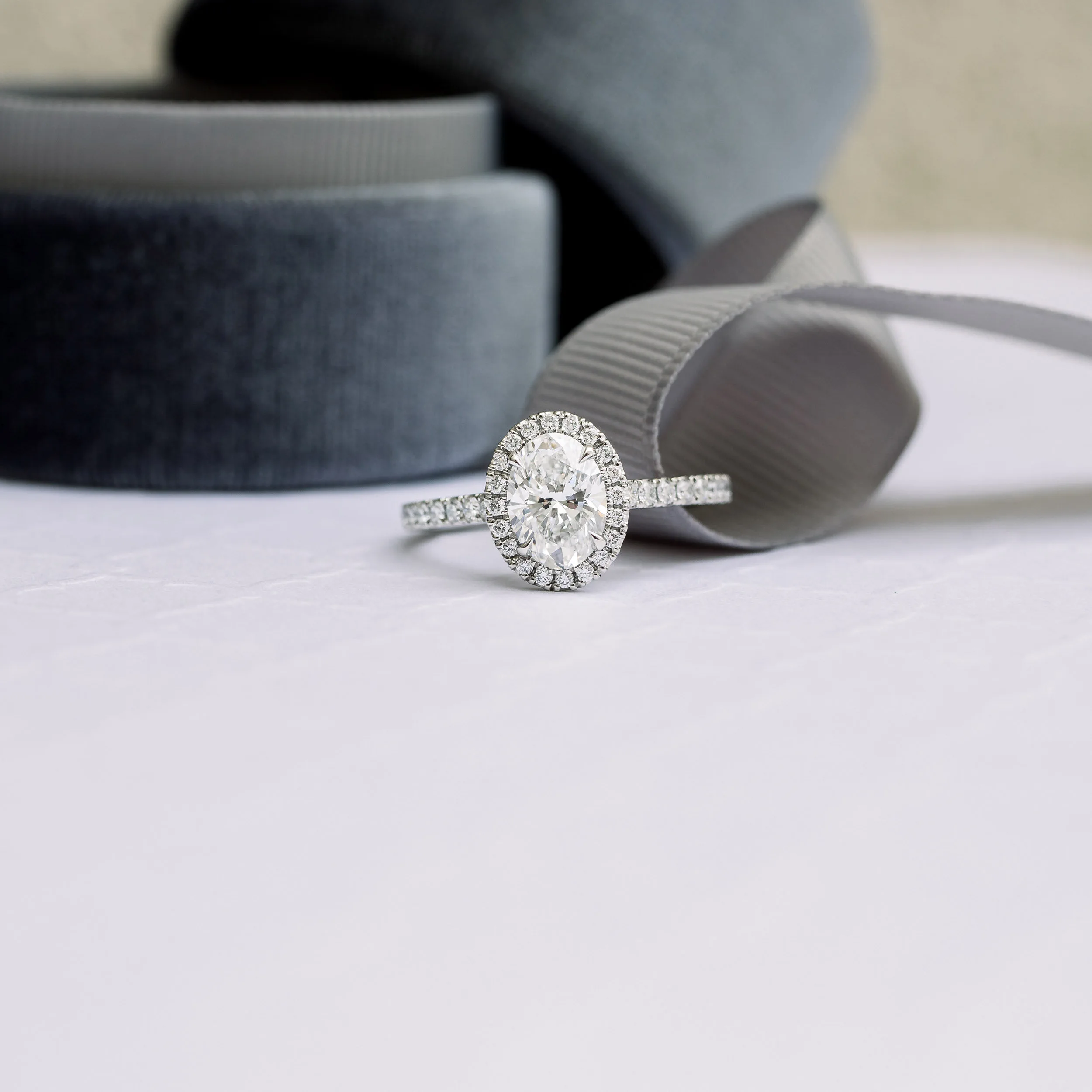 Platinum 2ct Oval Halo Engagement Ring made with Lab Diamonds Ada Diamonds Design AD-156 Macro