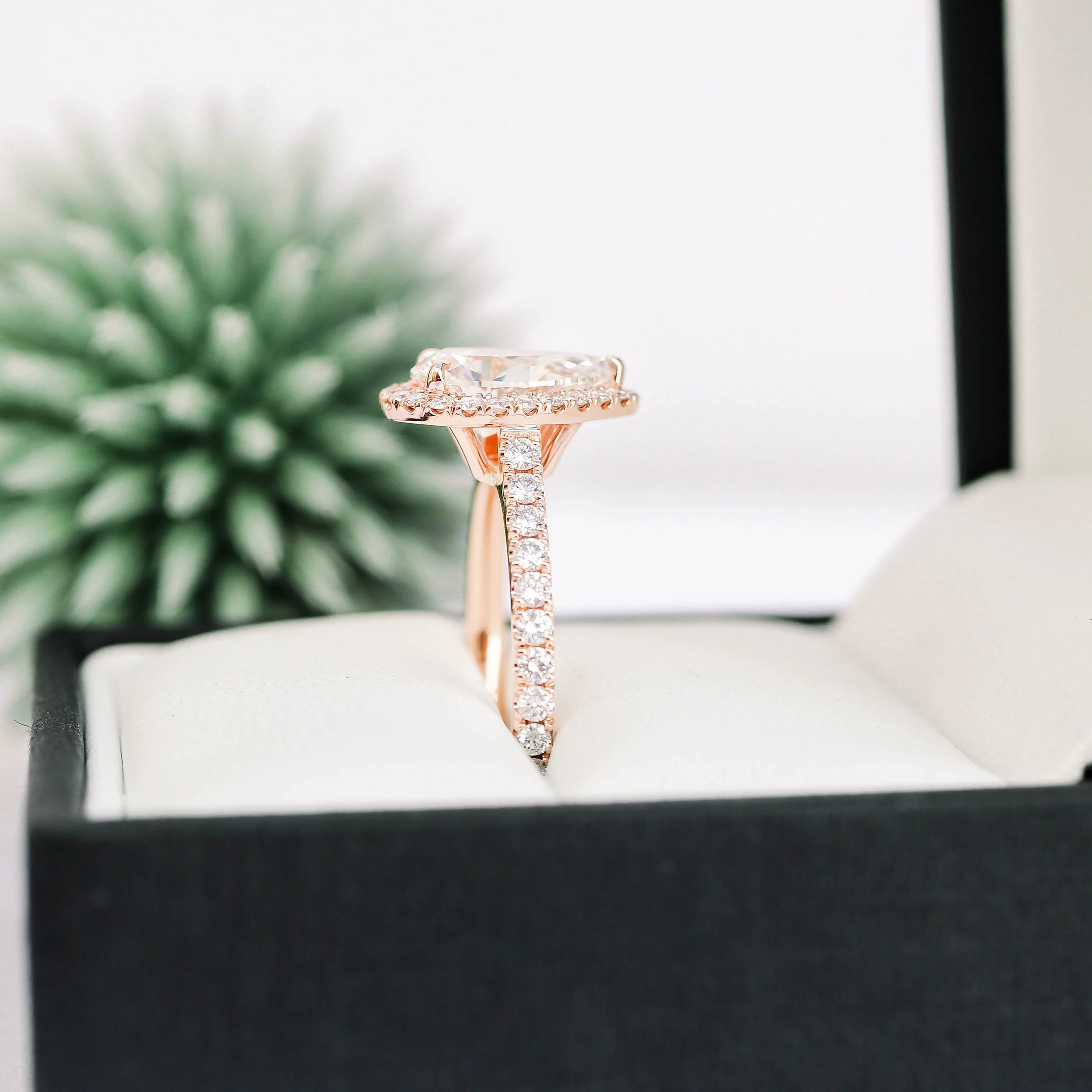 14k Rose Gold 2 Carat Pear Halo Lab Diamond Engagement Ring Ada Diamonds Design AD-156 Profile