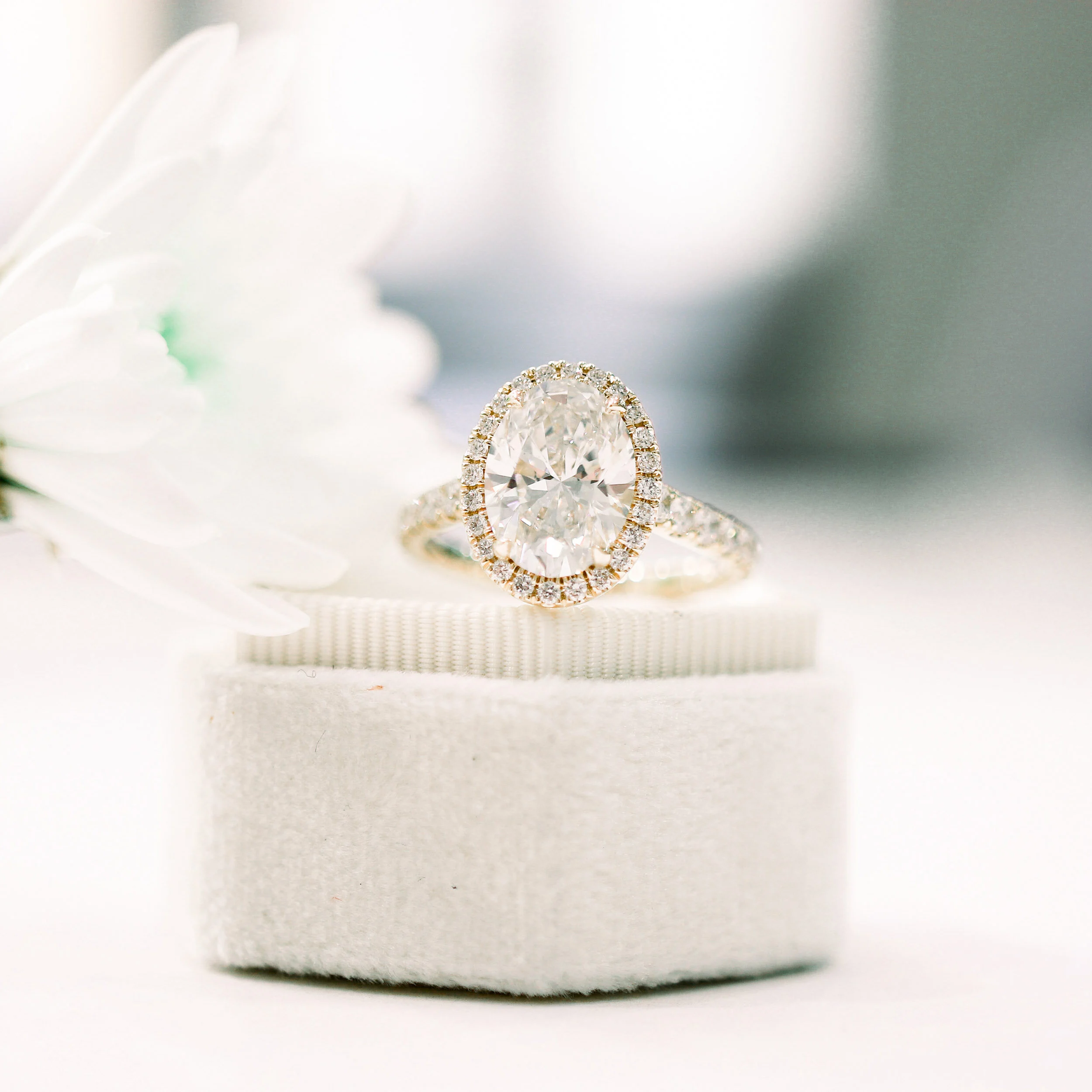 14k Yellow Gold 3.5 Carat Oval Halo Engagement Ring with Diamond Band and Bridge Featuring Lab Diamonds Ada Diamonds Design AD-156 Artistic