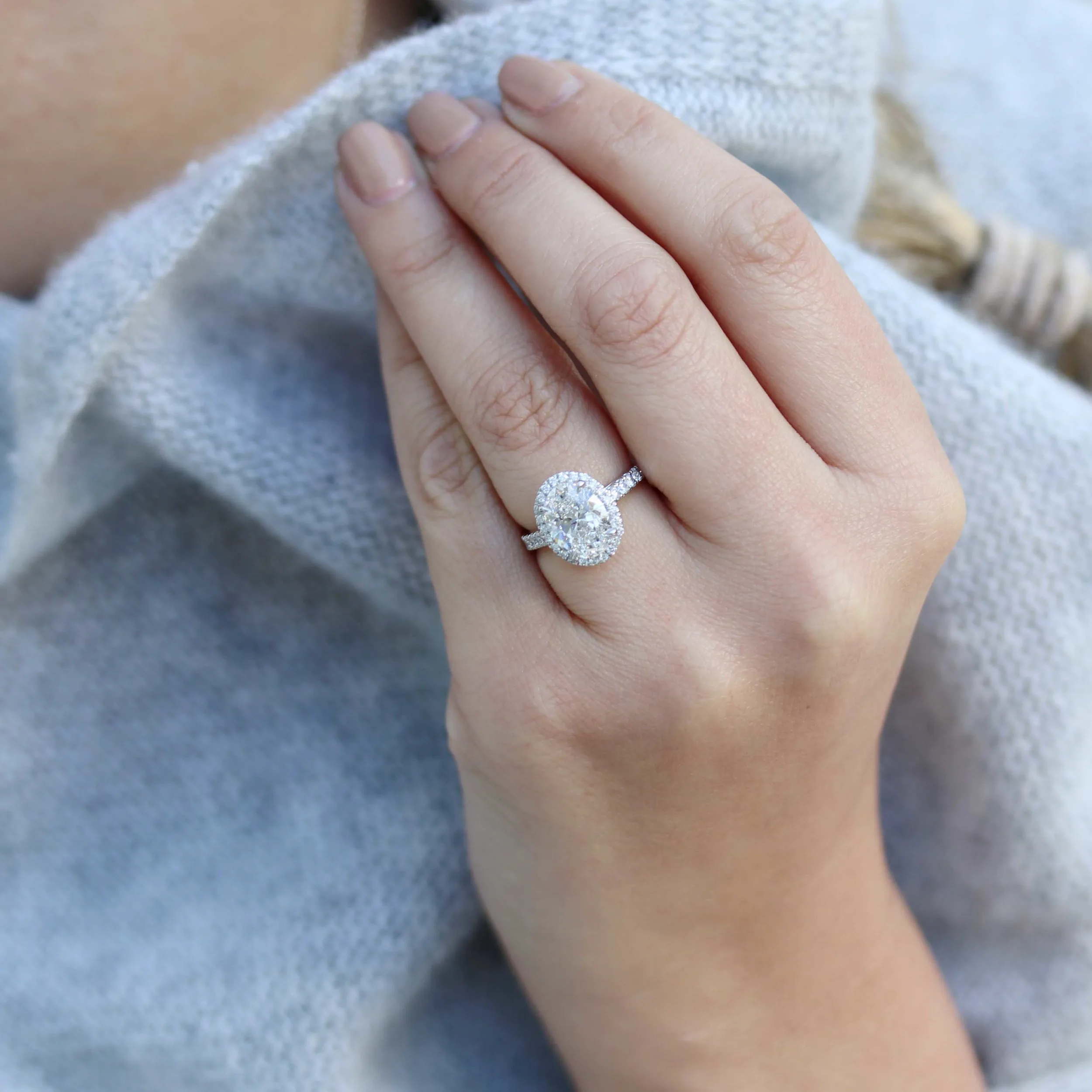 Fancy Top Of The World Setting Lab Diamond Wedding Ring On Model AD156