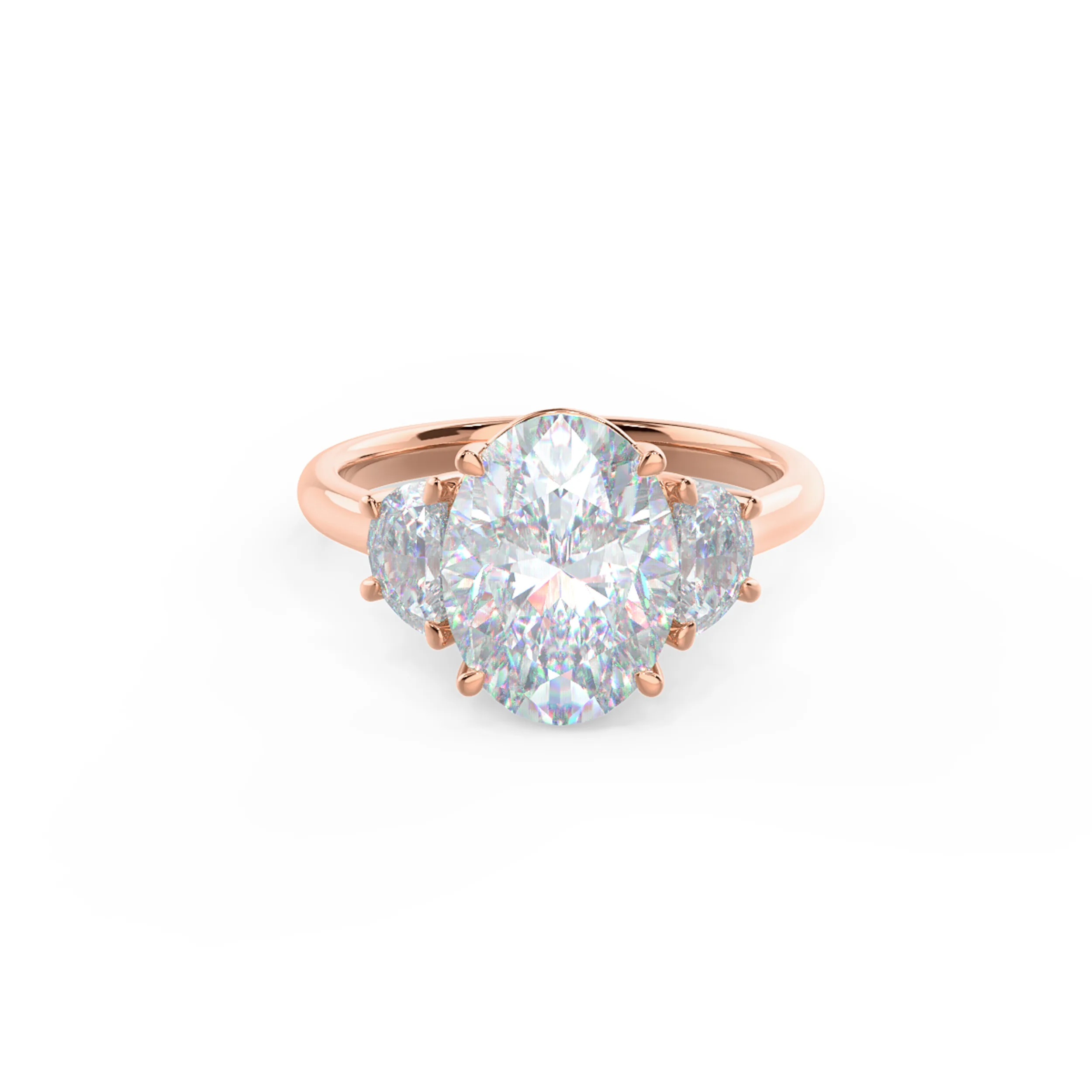18k rose gold lab grown oval and half moon engagement ring
