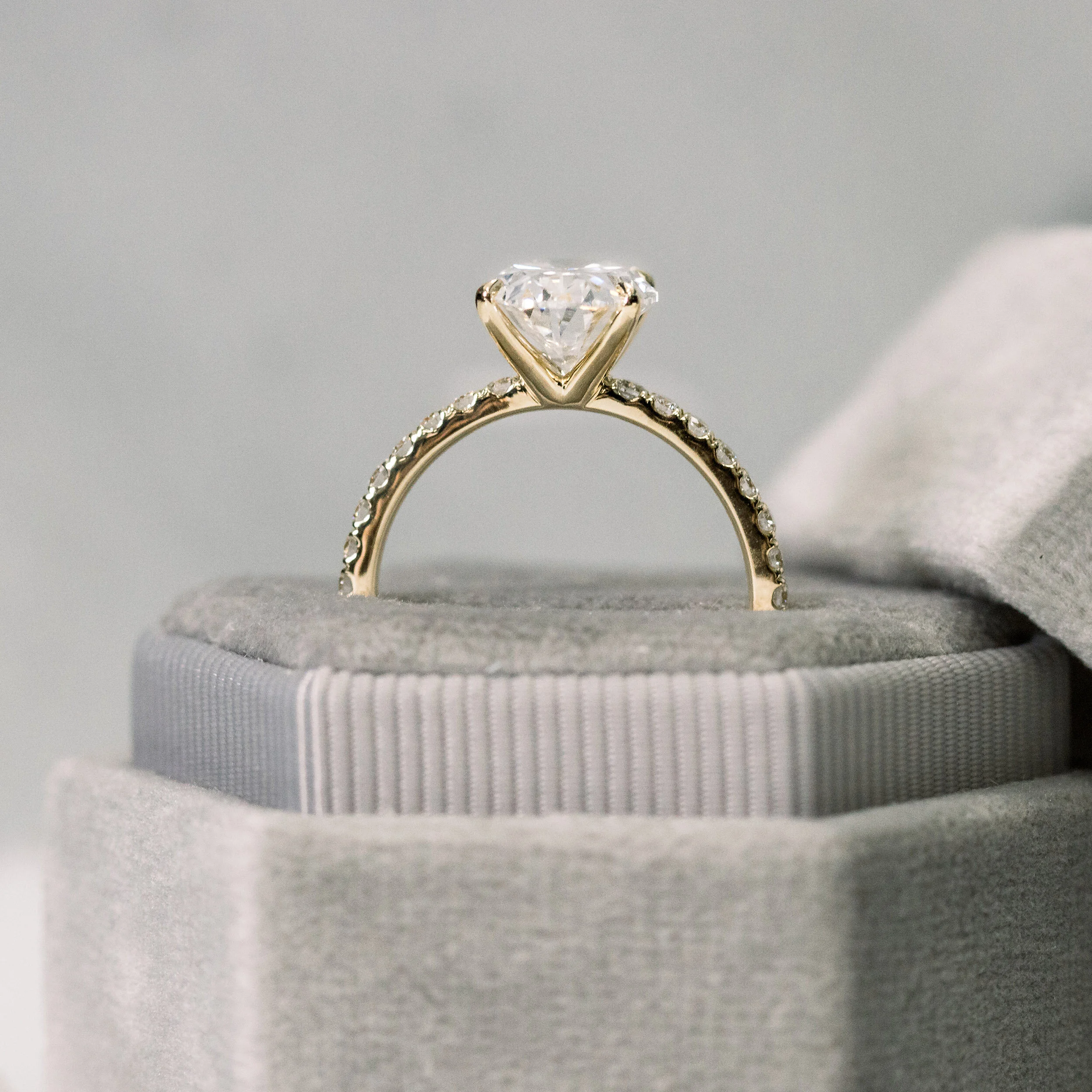 18k Yellow Gold 2.5ct Oval Lab Diamond Engagement Ring with Diamond Band Ada Diamonds Design AD-343 Profile View