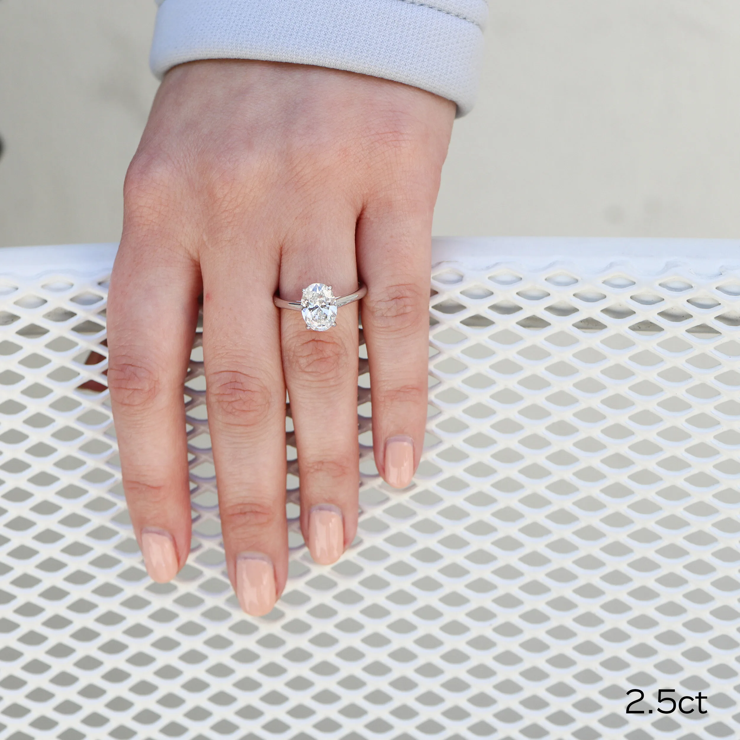 Platinum 2.5 Carat Oval Lab Diamond Engagement Ring Ada Diamonds Design AD-326 on Model