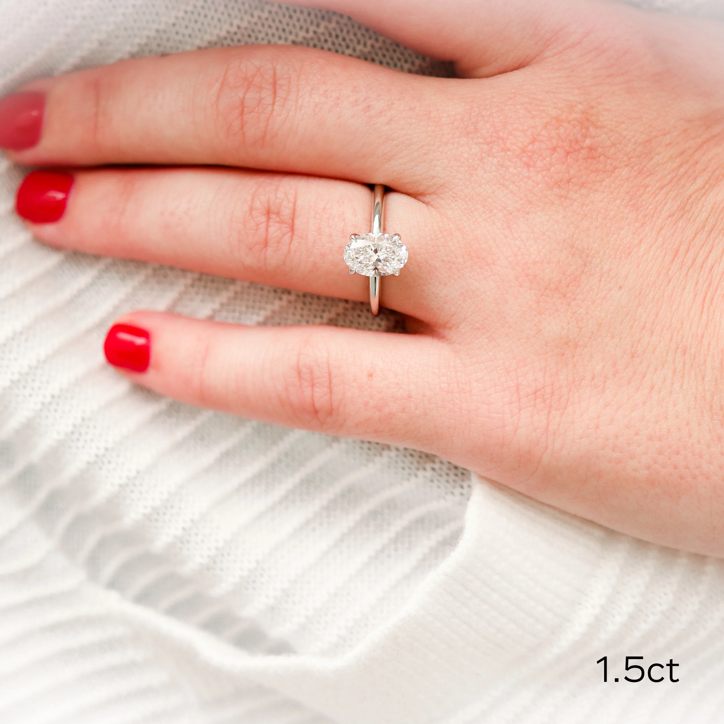 Platinum 1.5ct Oval Lab Diamond Classic Solitaire Engagement Ring Ada Diamonds Design AD-327 on Model