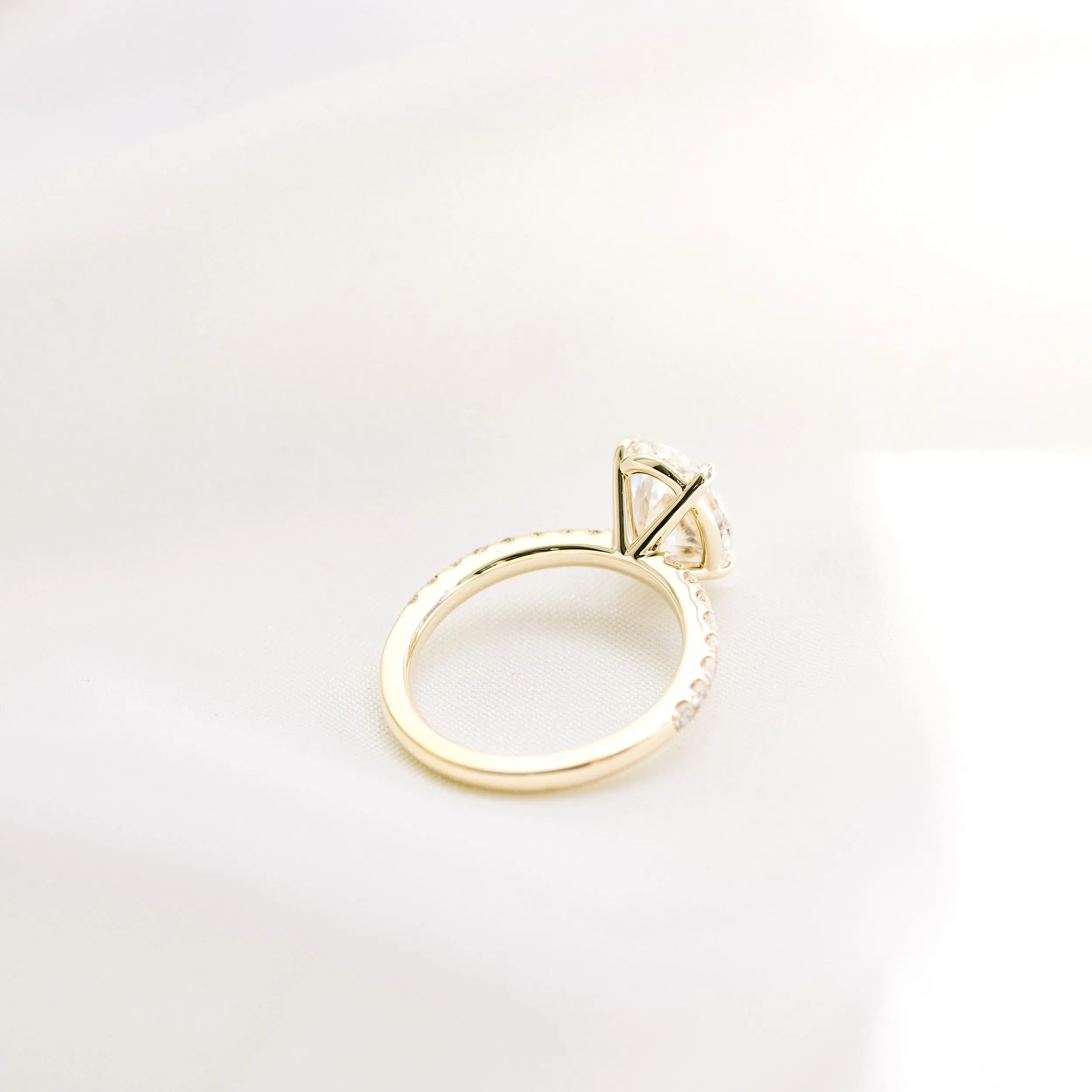 14k yellow gold 2.5 carat oval cut man made diamond engagement ring with pavé band ada diamonds design ad 230 profile