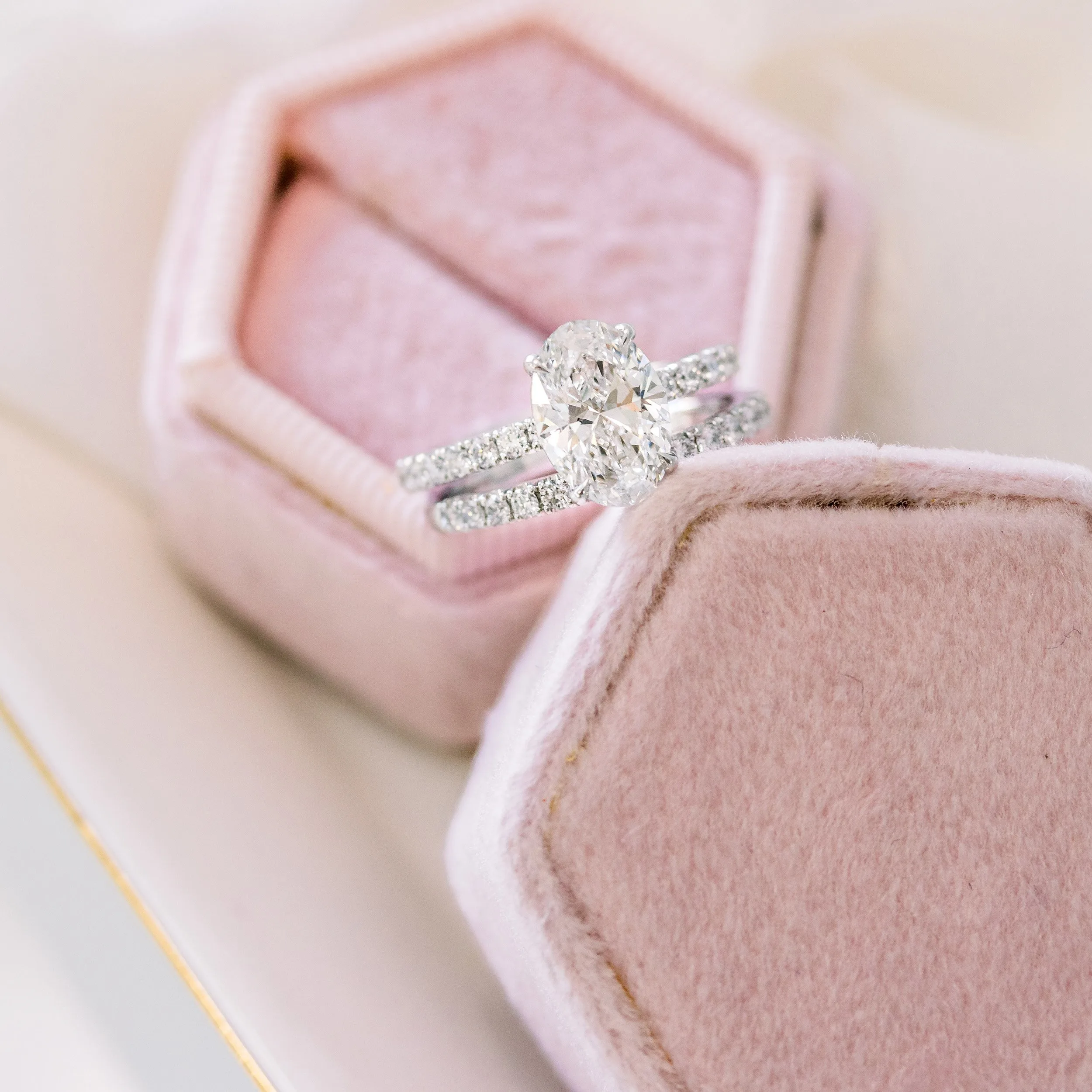 White Gold 2ct Oval Lab Diamond Ring with Diamond Band and Matching Wedding Band Ada Diamonds Design AD-230