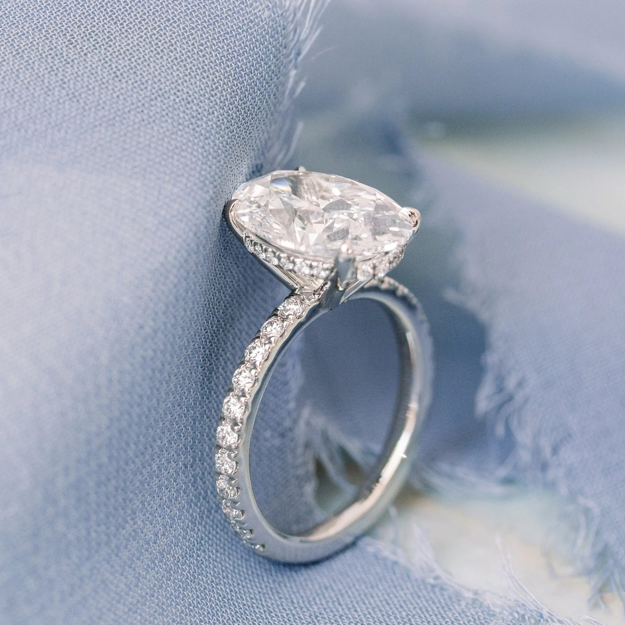 Platinum 3.5 Carat Oval Lab Diamond Pavé Engagement Ring Ada Diamonds Design AD-230 Profile