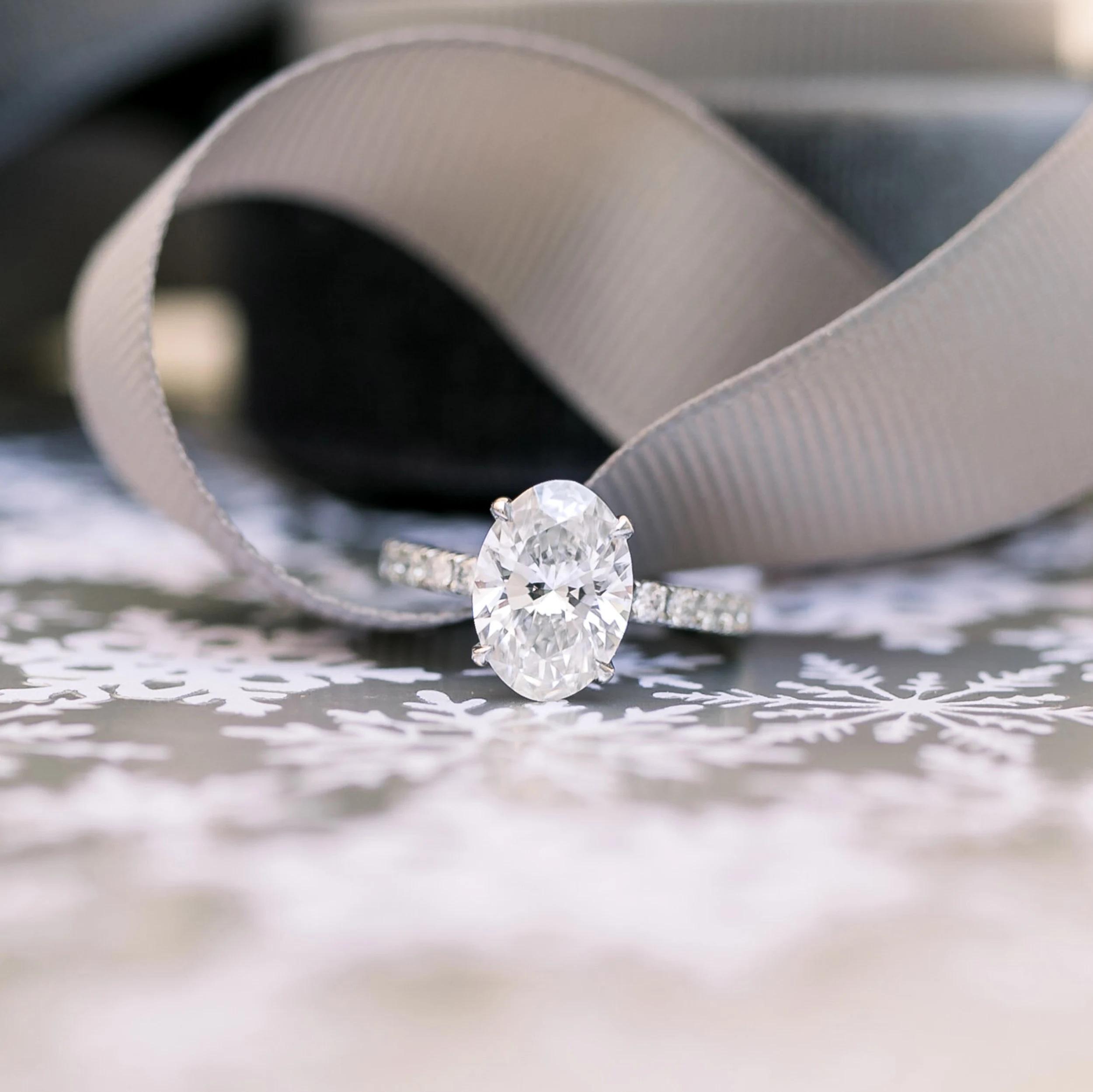 Platinum 2.75 Carat Oval Lab Diamond Pavé Engagement Ring Ada Diamonds Design AD-230 Artistic Image