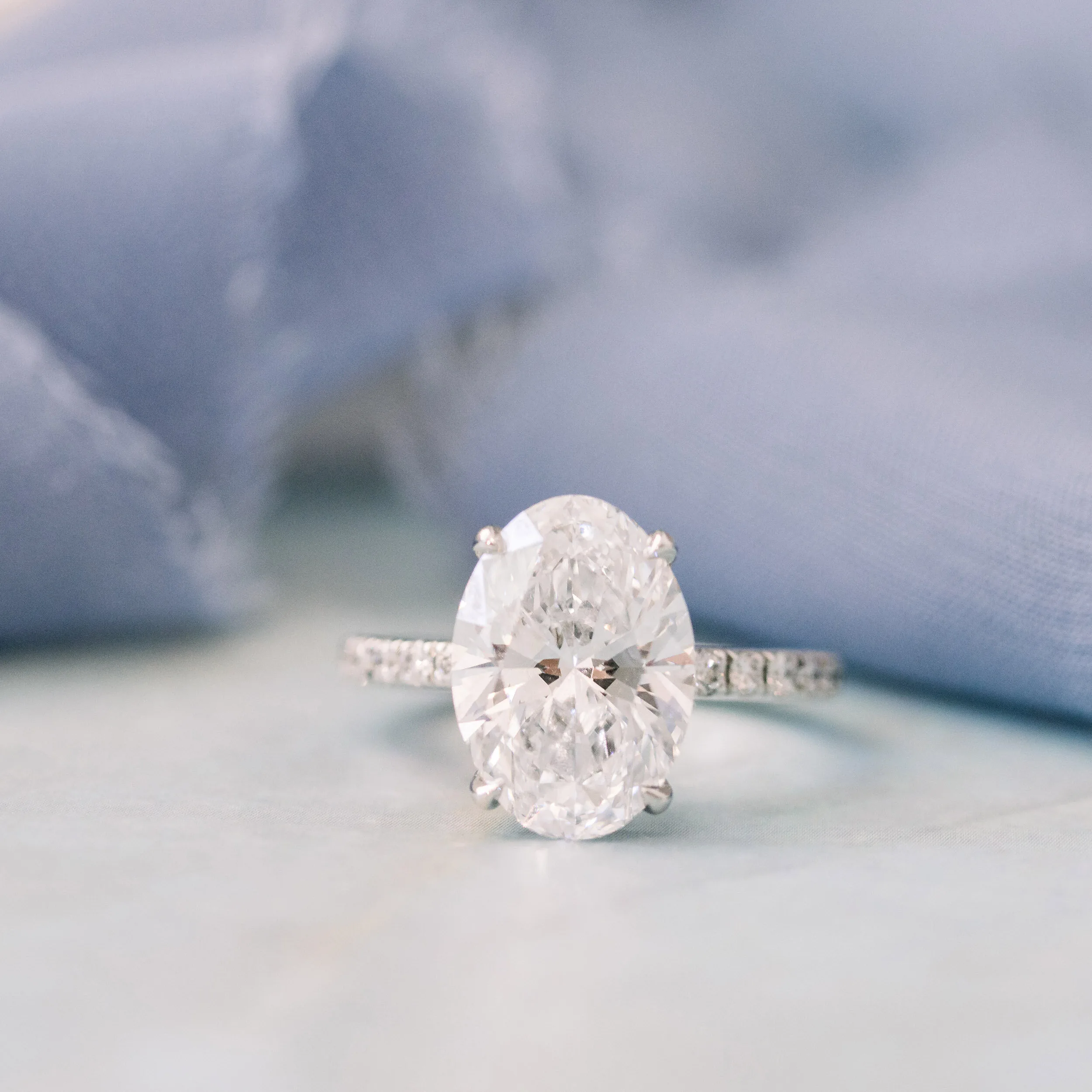 Platinum 3.5 Carat Oval Lab Diamond Pavé Engagement Ring Ada Diamonds Design AD-230 artistic
