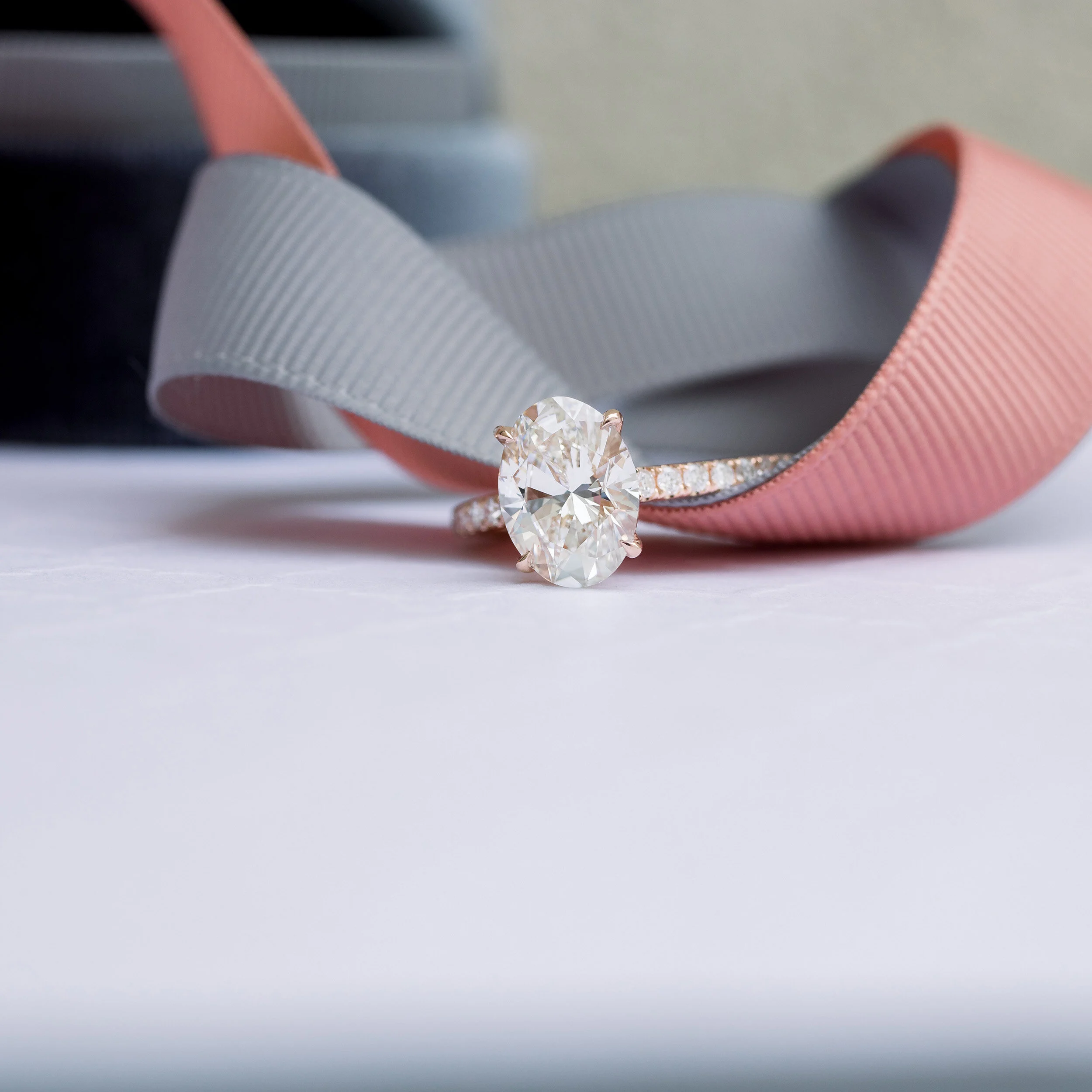 14k Rose Gold 3 Carat Oval Pavé Lab Created Diamond Engagement Ring Ada Diamonds Design AD-190 Macro