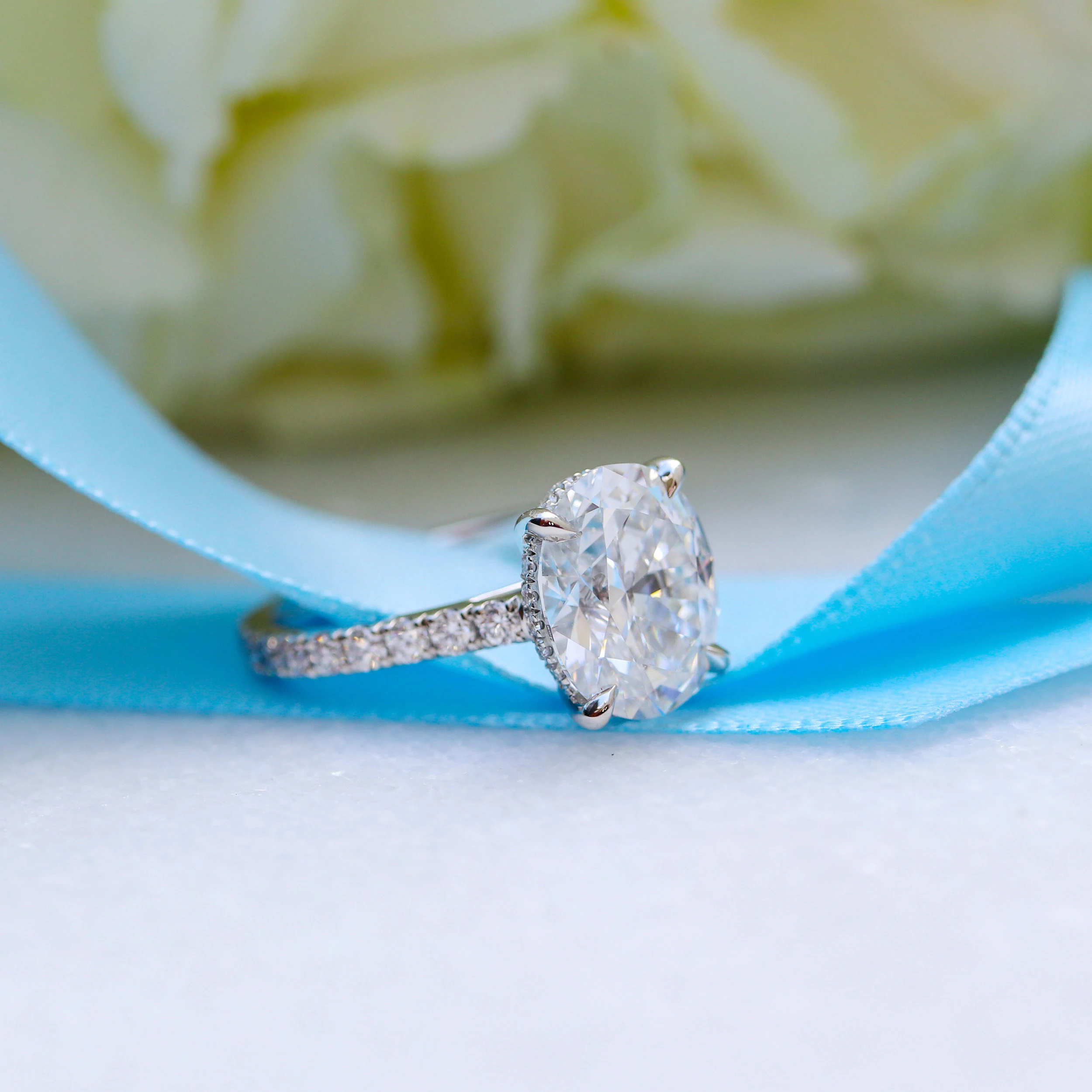Four Carat Oval Pavé Lab Diamond Engagement Ring Design AD-190