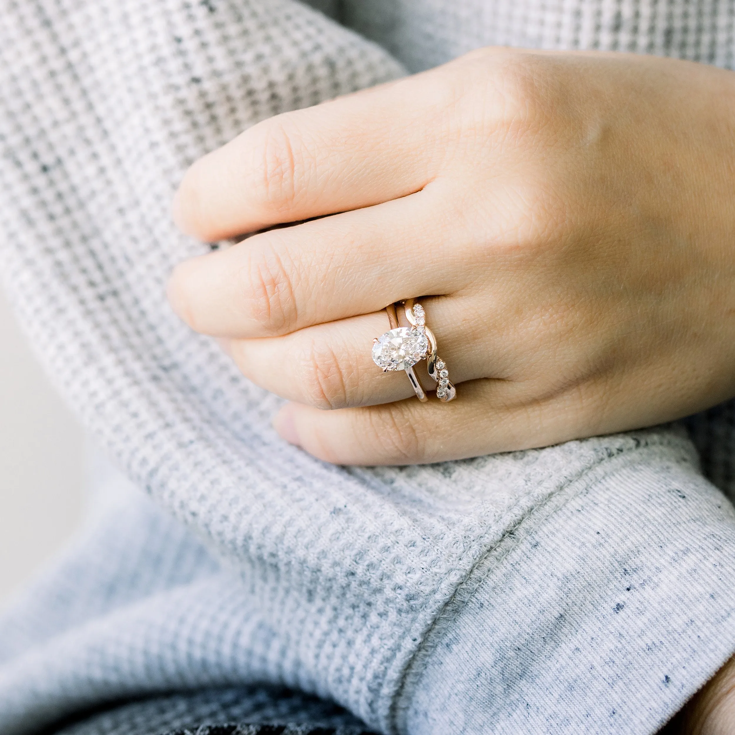 18k rose gold lab diamond wedding set with 2ct oval trellis solitaire engagement ring ada diamonds design ad 328