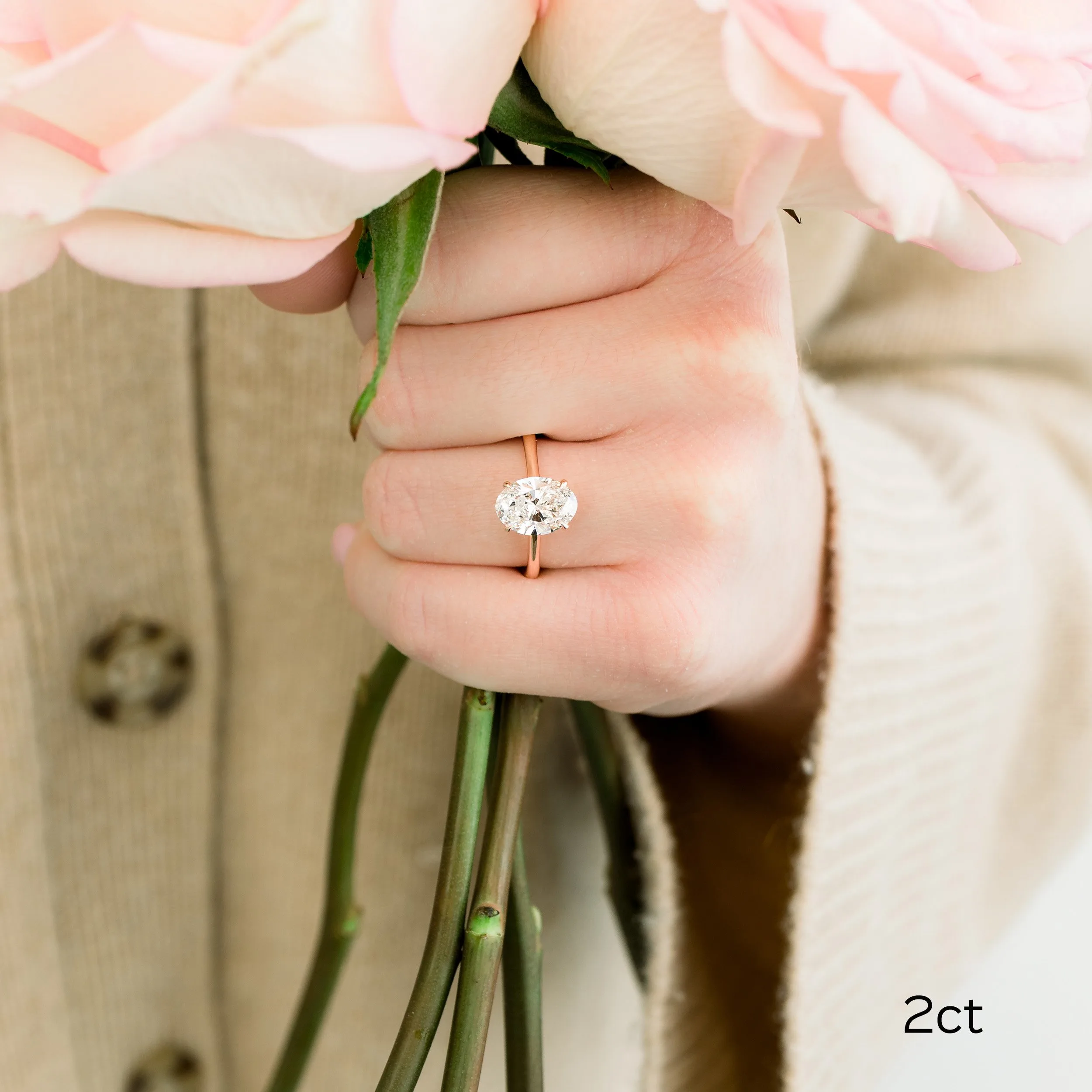 18k rose gold lab diamond trellis solitaire engagement ring ada diamonds design ad 328 on model