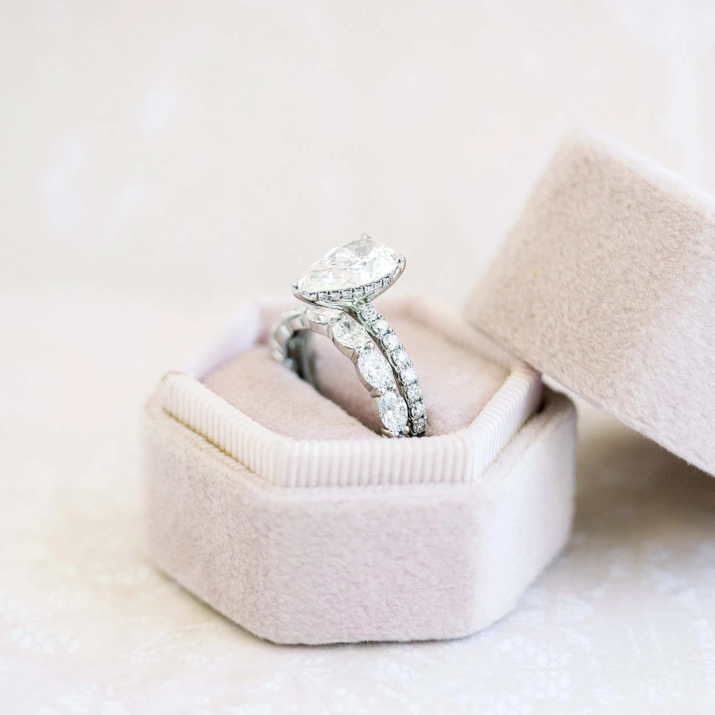 platinum 2.5ct pear three prong lab diamond pave engagement ring with hidden halo ada diamonds design ad 211