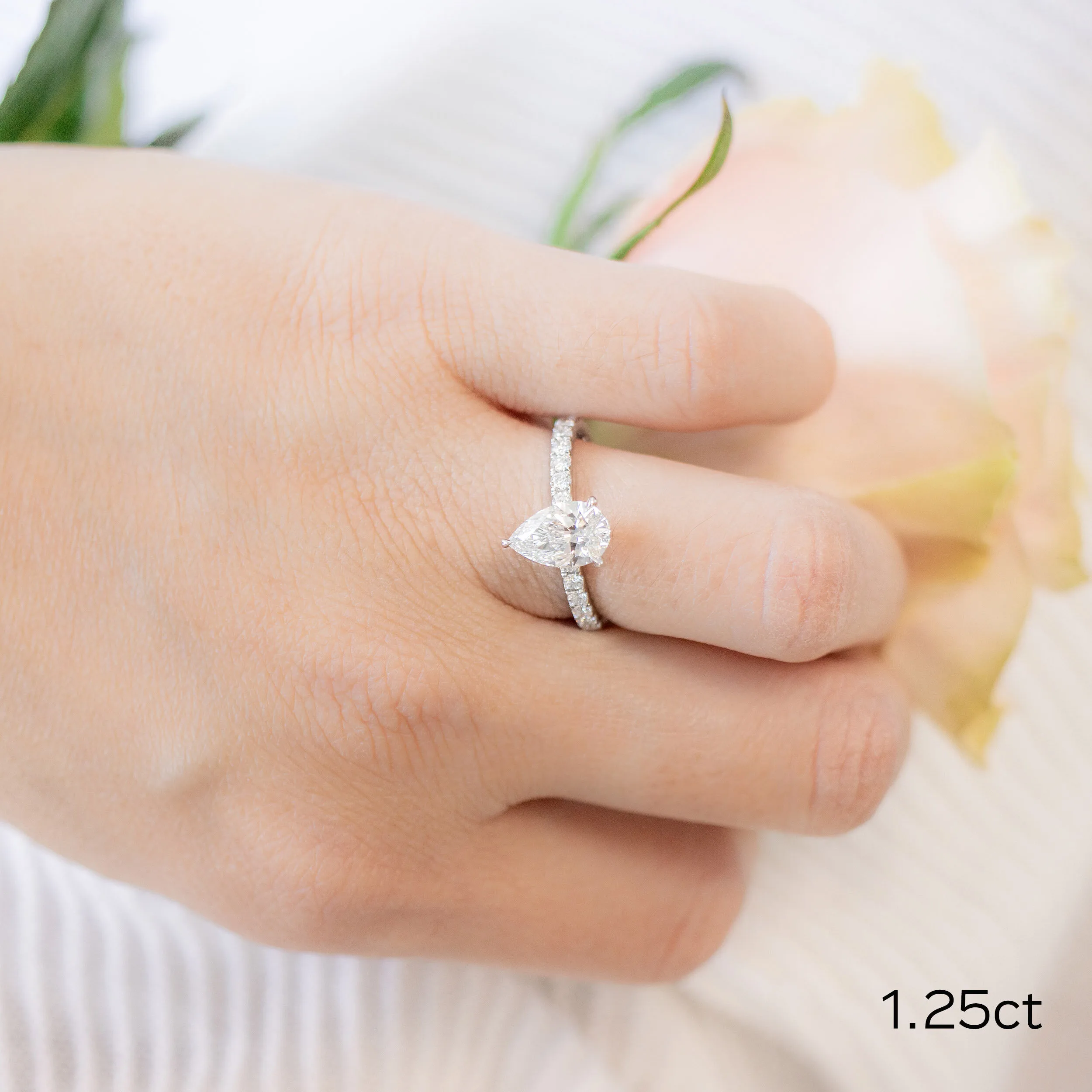 White Gold 1.5 Carat Pear Lab Diamond Engagement Ring Ada Diamonds Design AD-211 on Hand