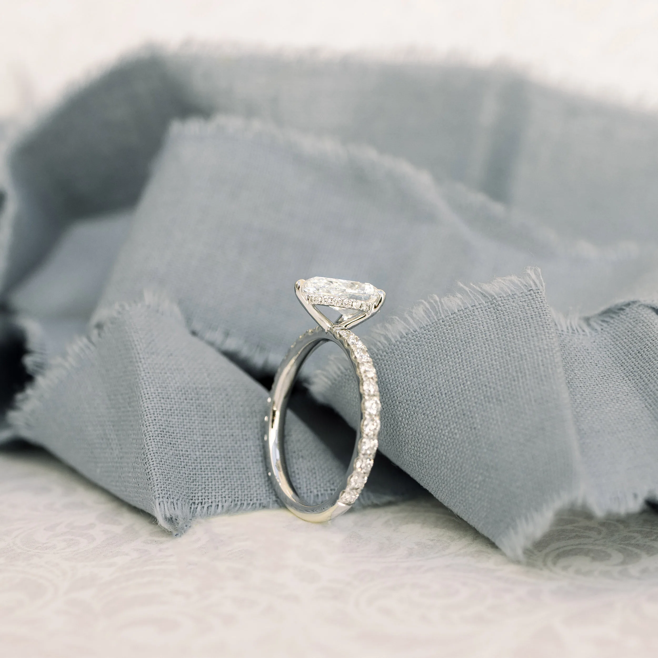 18k White Gold Pear Pavé Lab Created Diamond Engagement Ring Ada Diamonds Design AD-211 Profile View