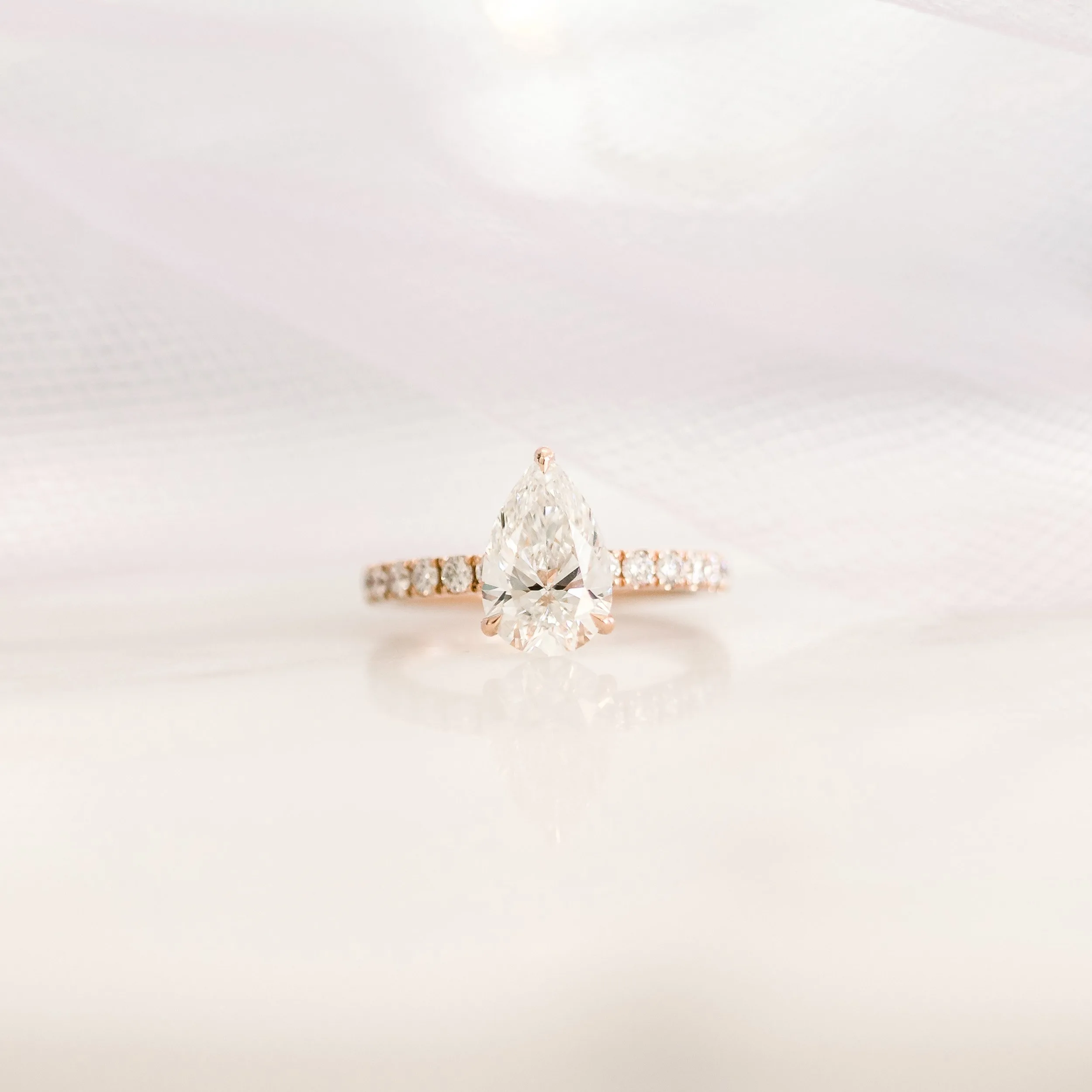 rose gold 1.5ct pear cut pavé lab grown diamond engagement ring ada diamonds design ad 211