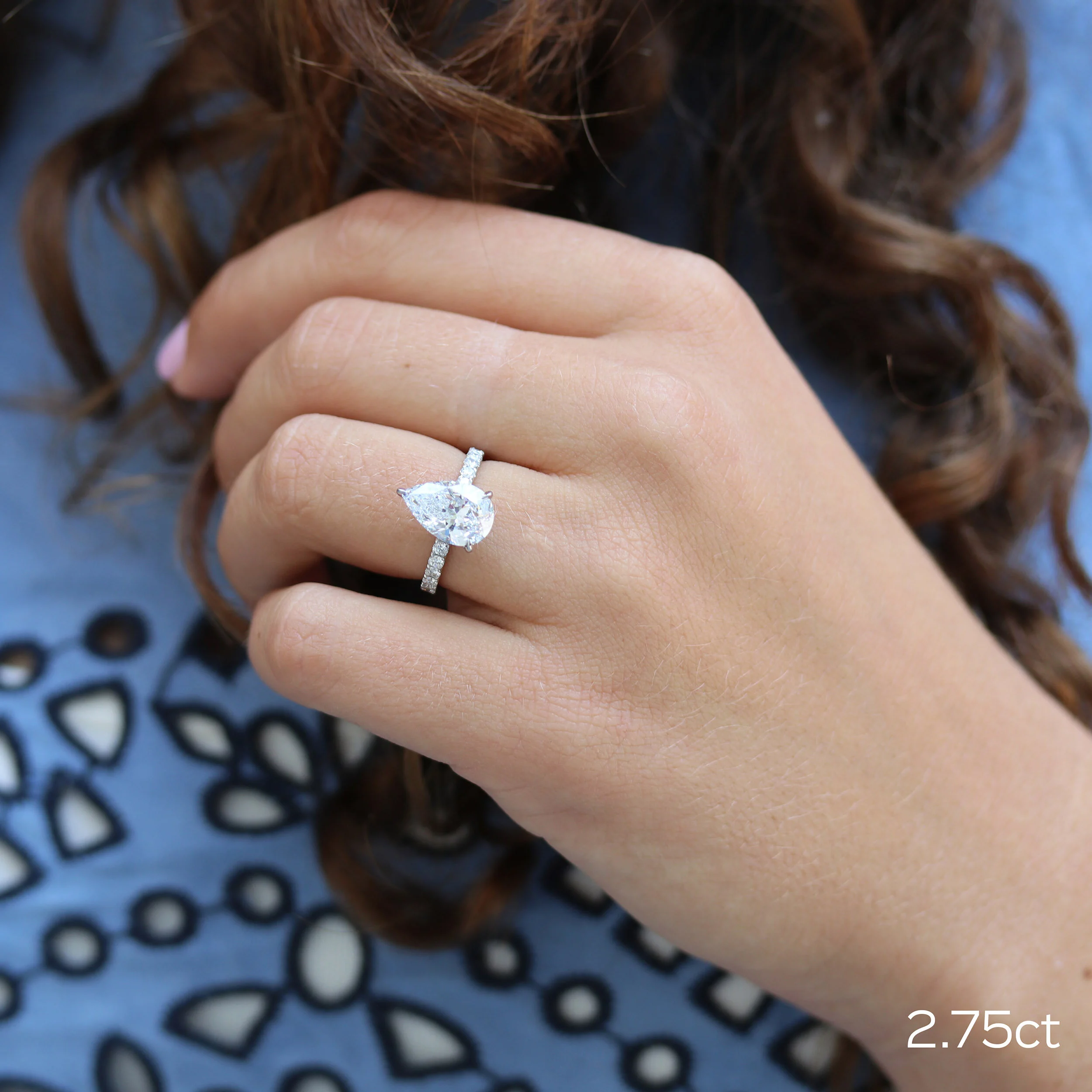 Platinum 2.75ct Pear Pavé Lab Diamond Engagement Ring Ada Diamonds Design AD-211 on Model