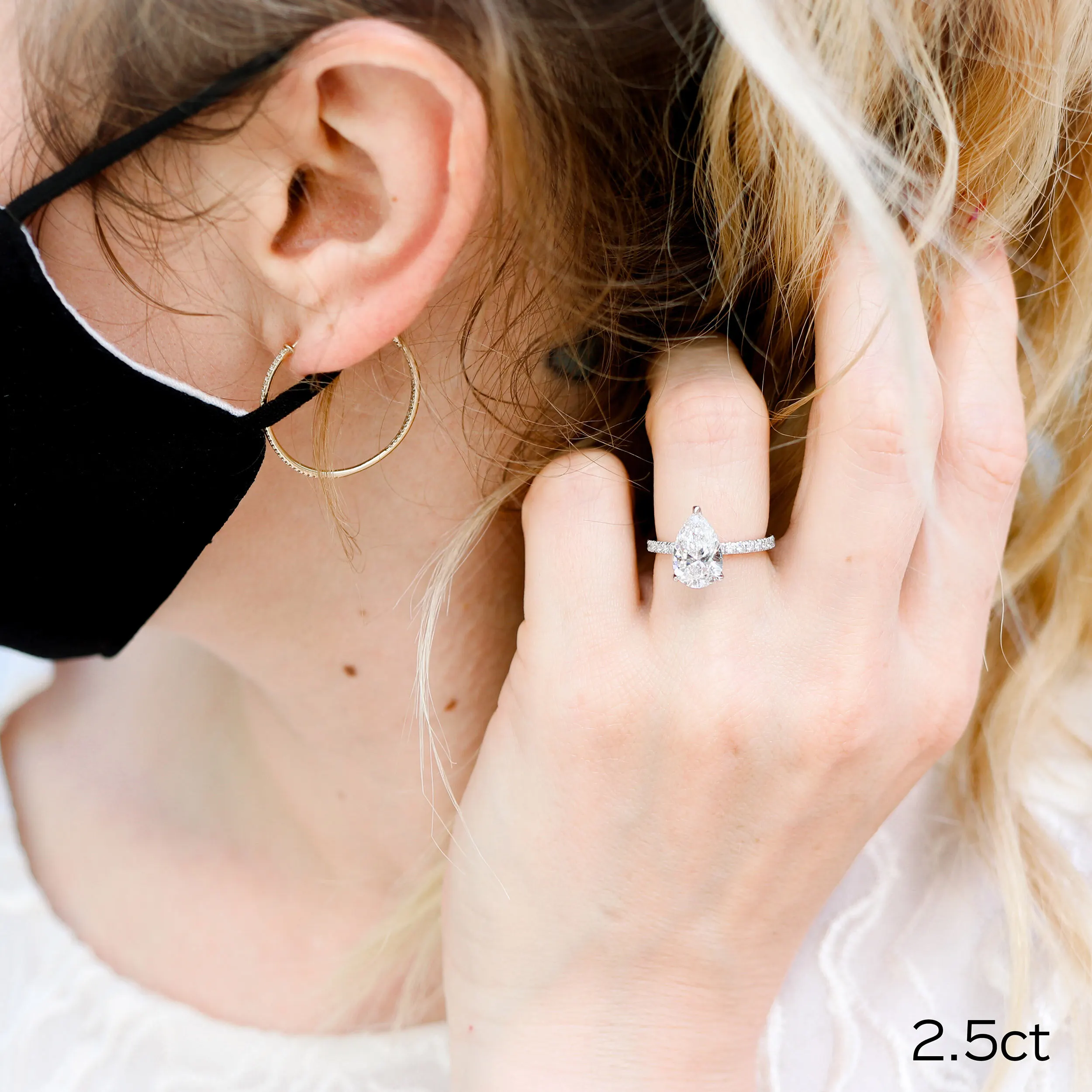 White Gold 2.5 Carat Pear Lab Created Diamond Ring with Diamond Band Ada Diamonds Design AD-211 on Hand