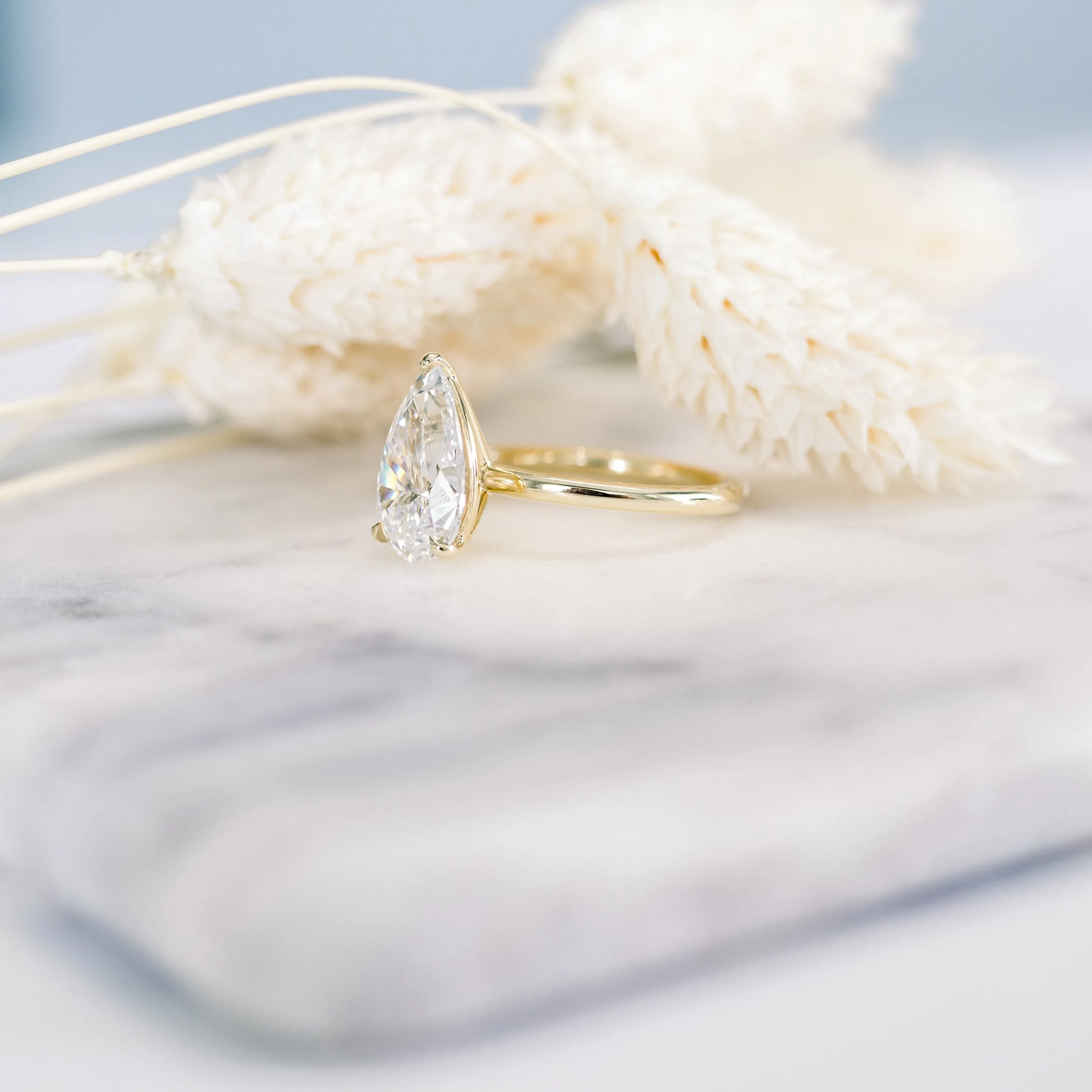 18k Yellow Gold 1.5 ct Pear Solitaire Lab Diamond Engagement Ring Ada Diamonds Design AD-187 Artistic Image