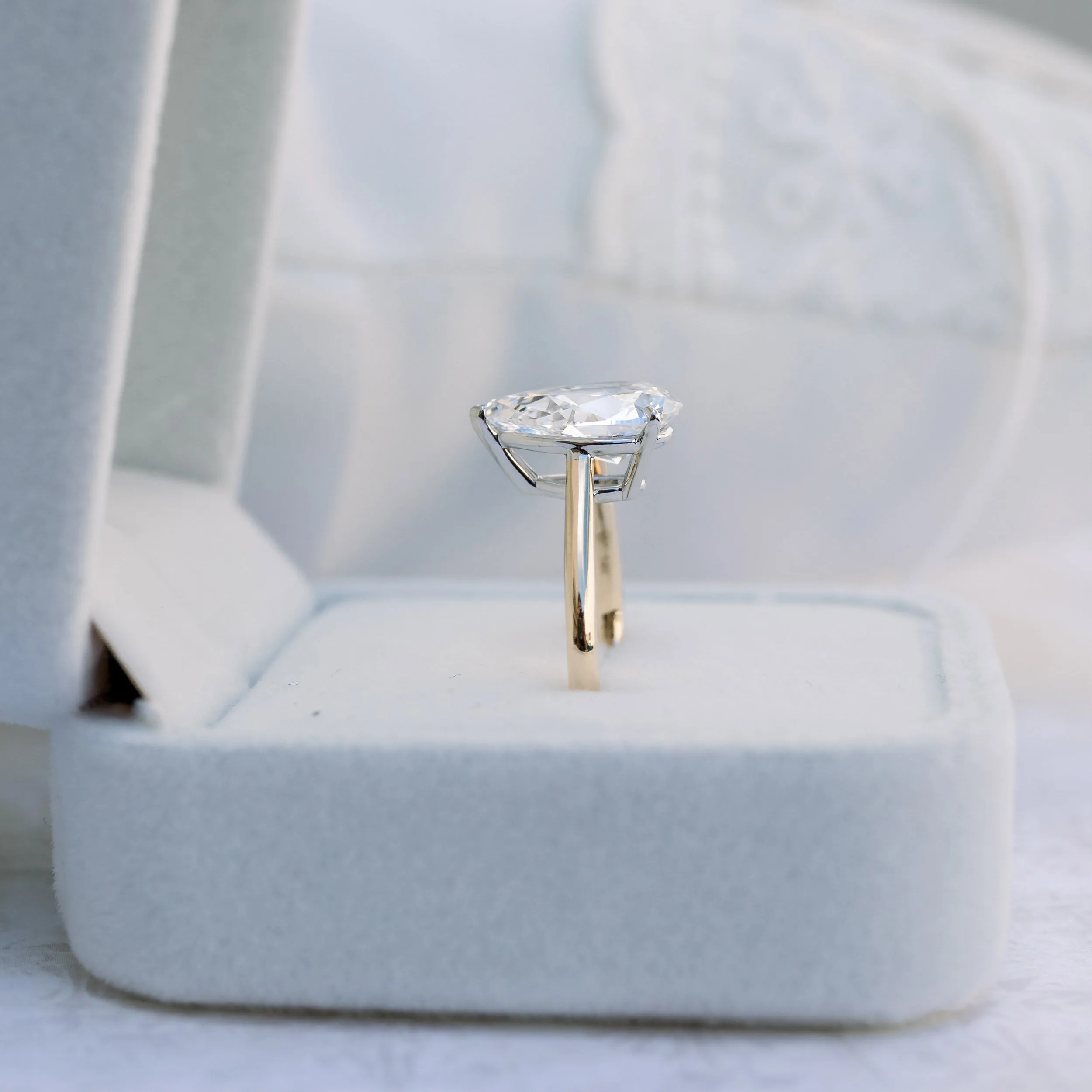 two tone pear cathedral solitaire side view