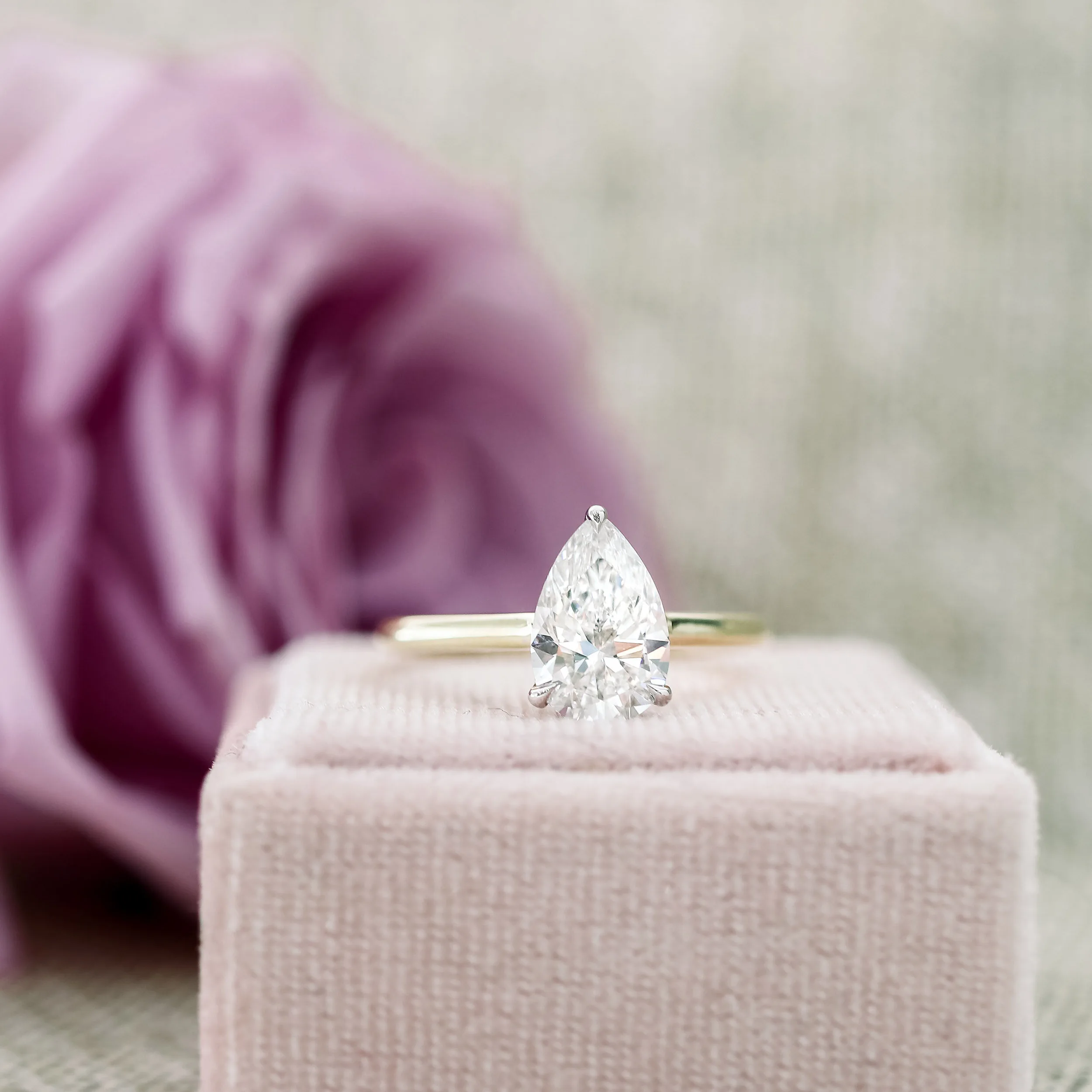 Thin band clearance pear engagement ring