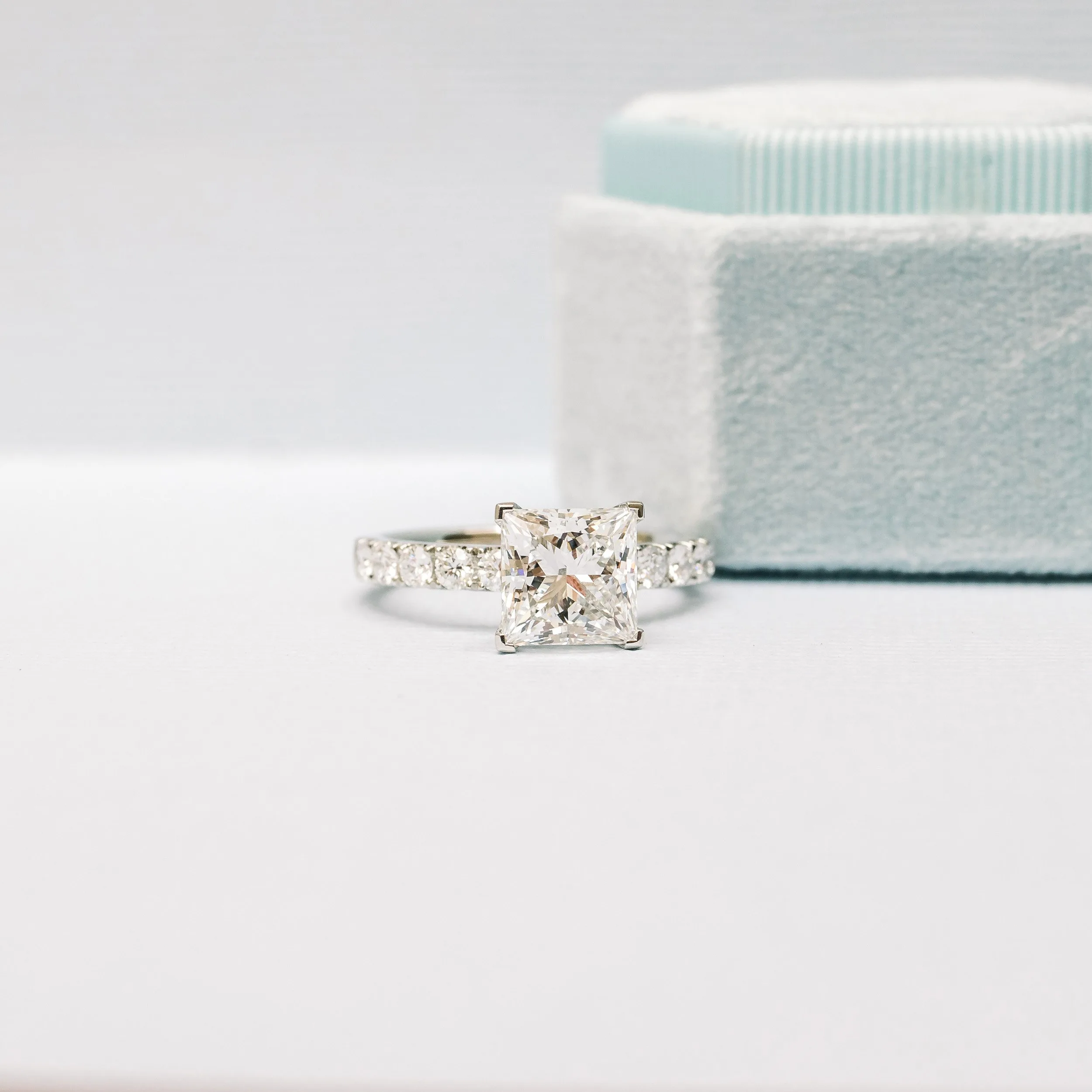 platinum 4ct princess cut lab diamond engagement ring with diamond band ada diamonds design ad 345 macro