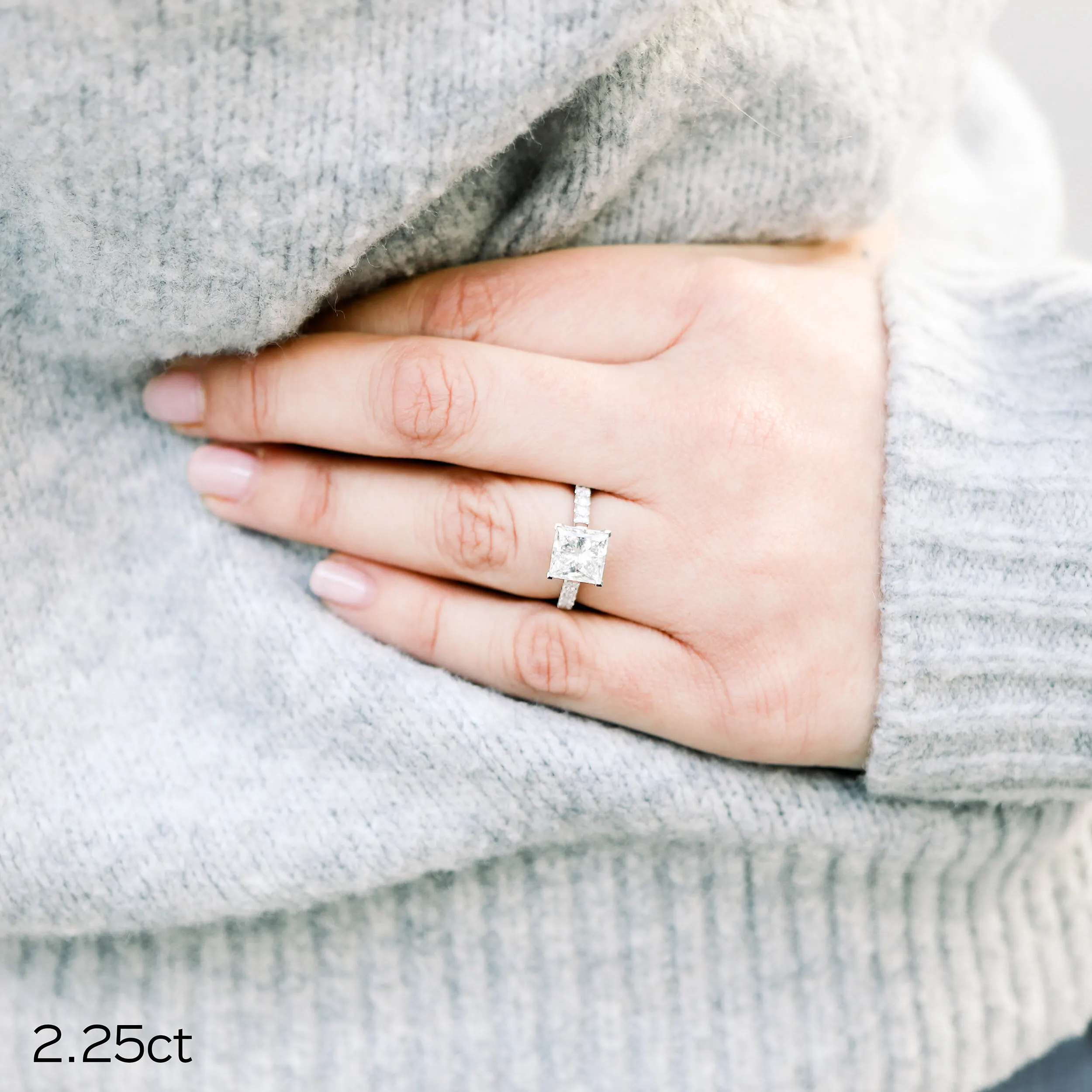 White Gold 2.25ct Princess Lab Diamond Pavé Engagement Ring Ada Diamonds Design AD-344 on Model