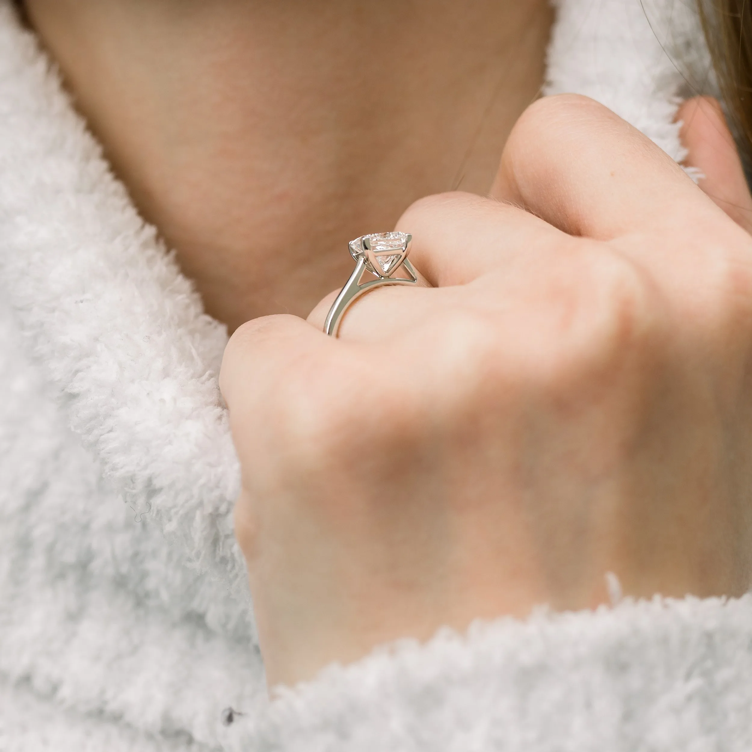 profile view on hand of platinum 2 carat solitaire princess cut lab diamond engagement ring ada diamonds design 340