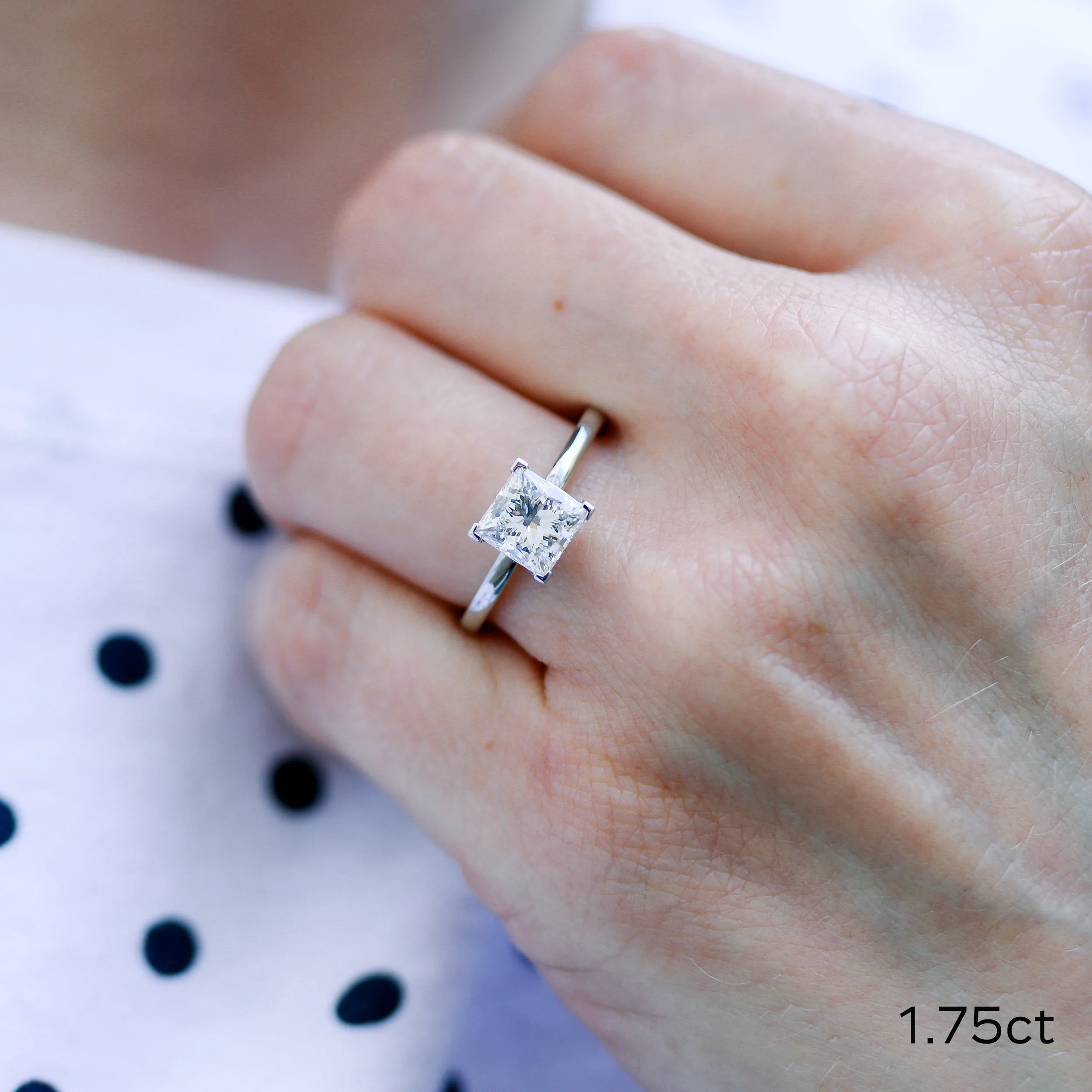Platinum 1.75ct Princess Cut Petite Solitaire Engagement Ring Ada Diamonds Design AD-341 on Model