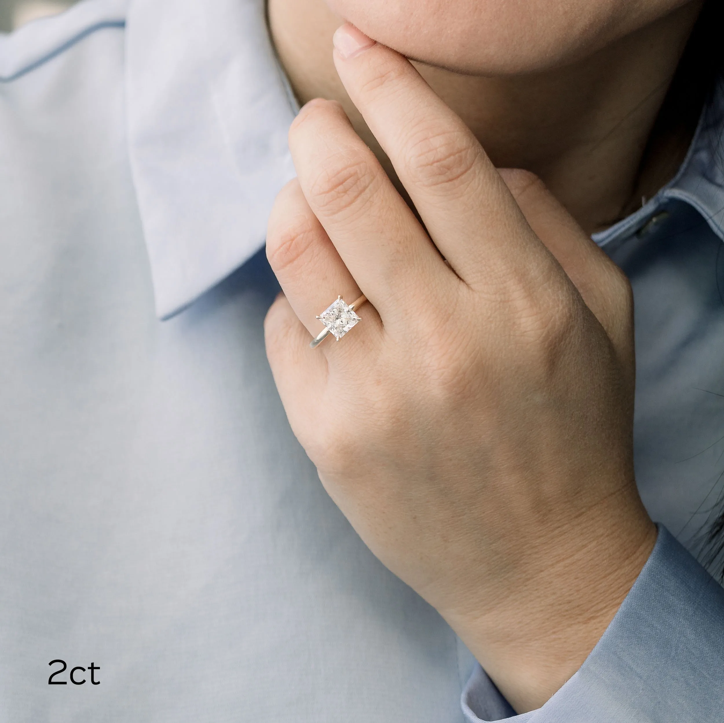 white gold 2 carat princess cut lab diamond solitaire engagement ring ada diamonds design ad 341 on model