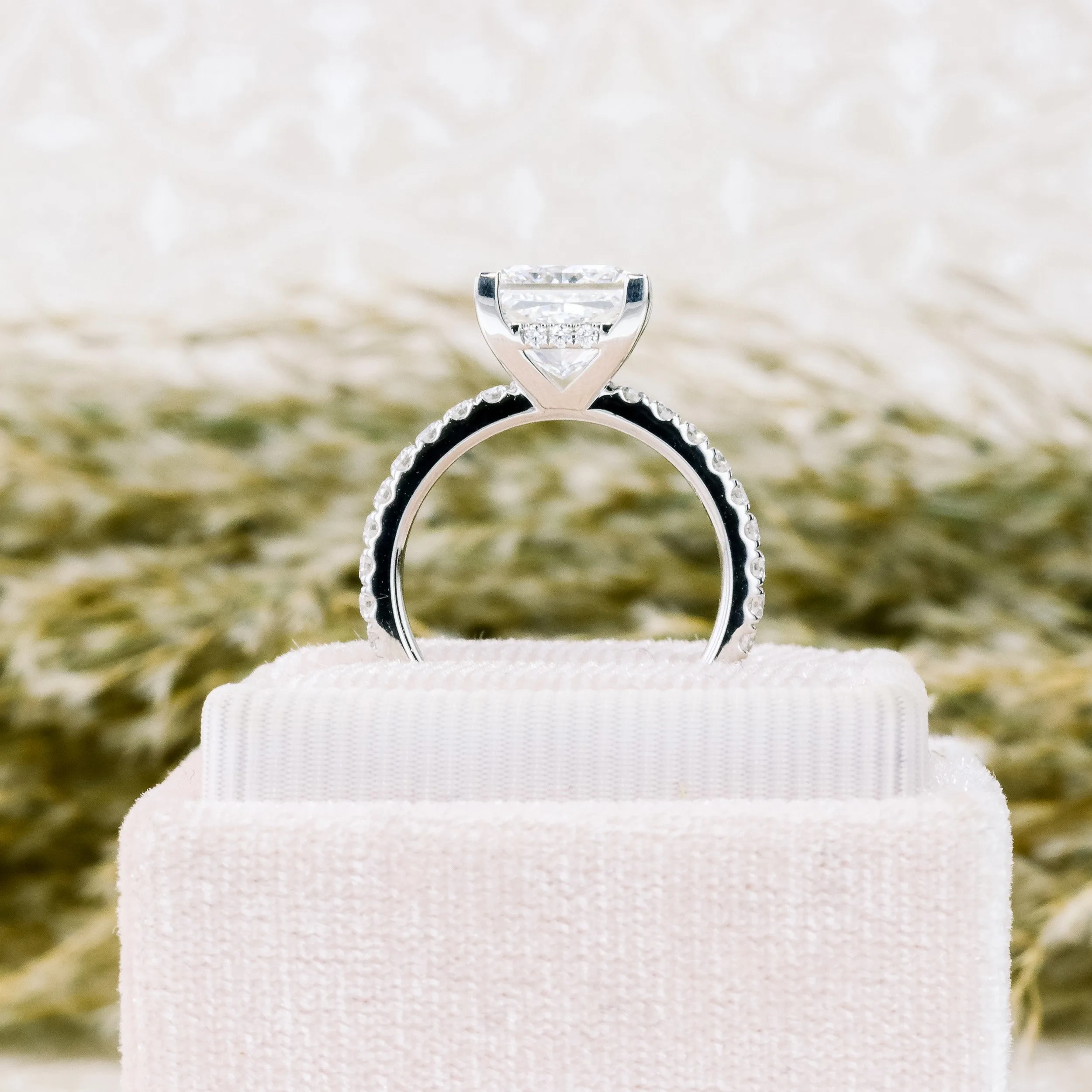 platinum 3 ct princess cut lab grown diamond pavé engagement ring ada diamonds design 345 profile view