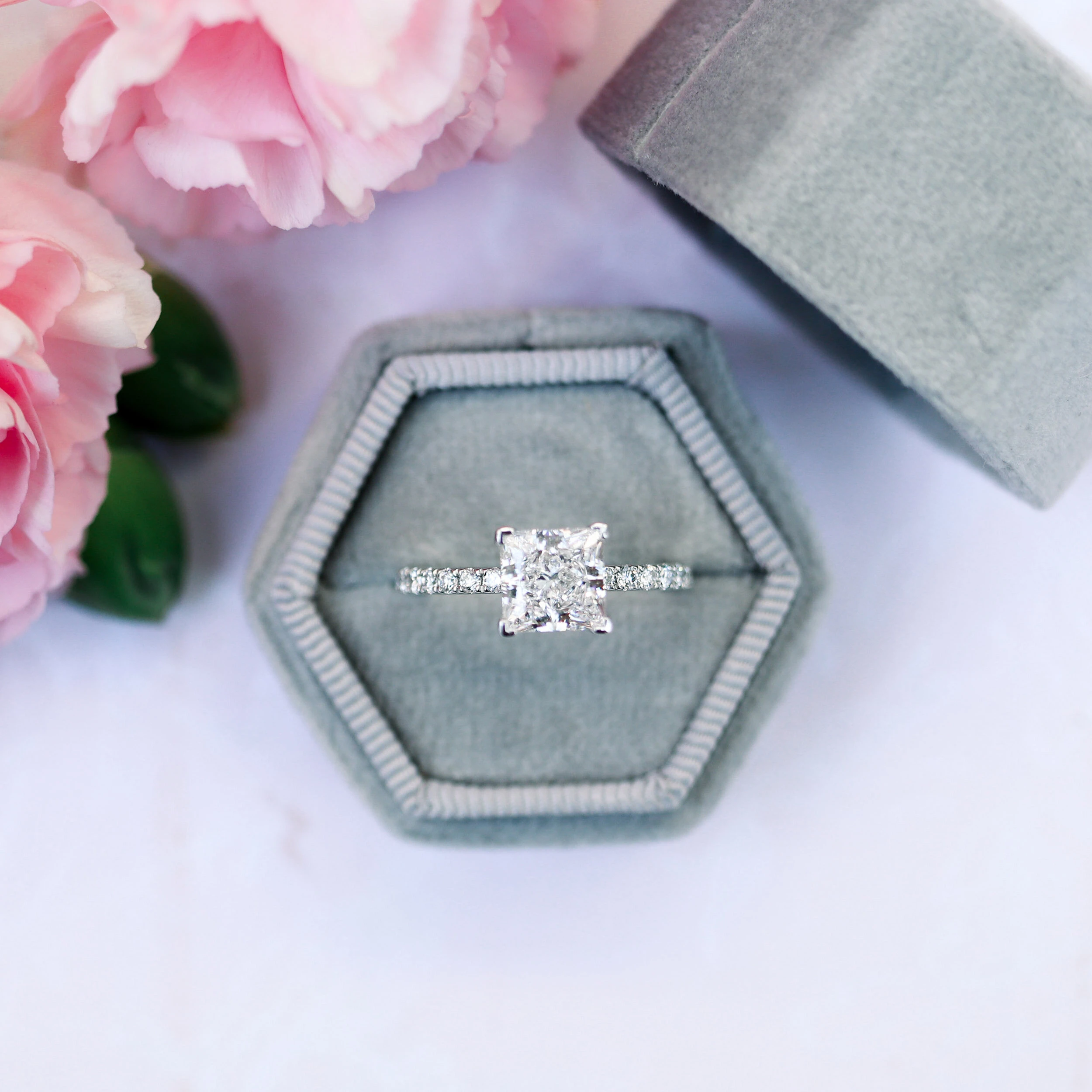 Platinum Princess Cut Diamond Band Engagement Ring in Platinum featuring Lab Diamonds Ada Diamonds Design AD150 Artistic Image