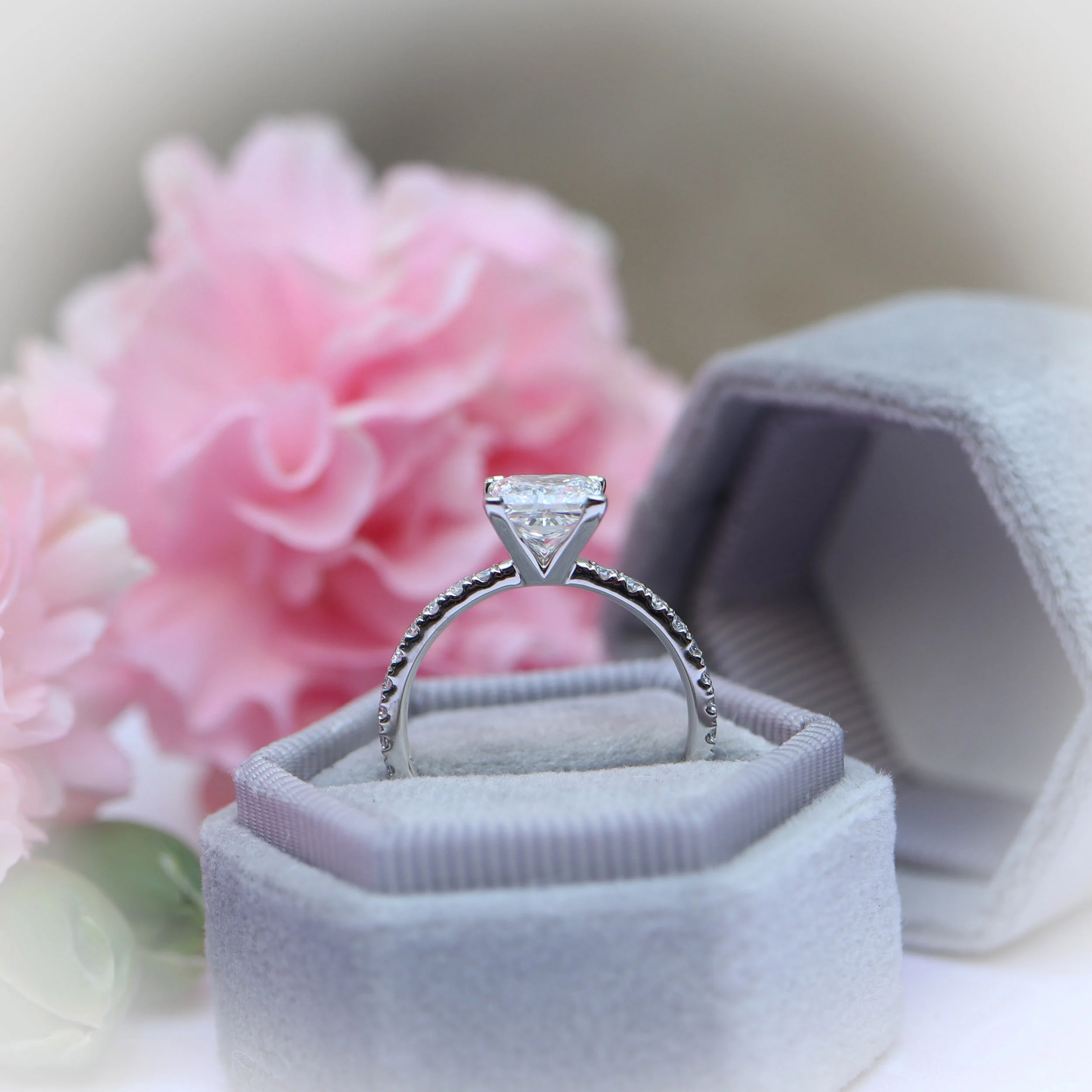 Platinum Princess Pave Setting Lab Diamond Engagement Ring Ada Diamonds Design AD150 Profile