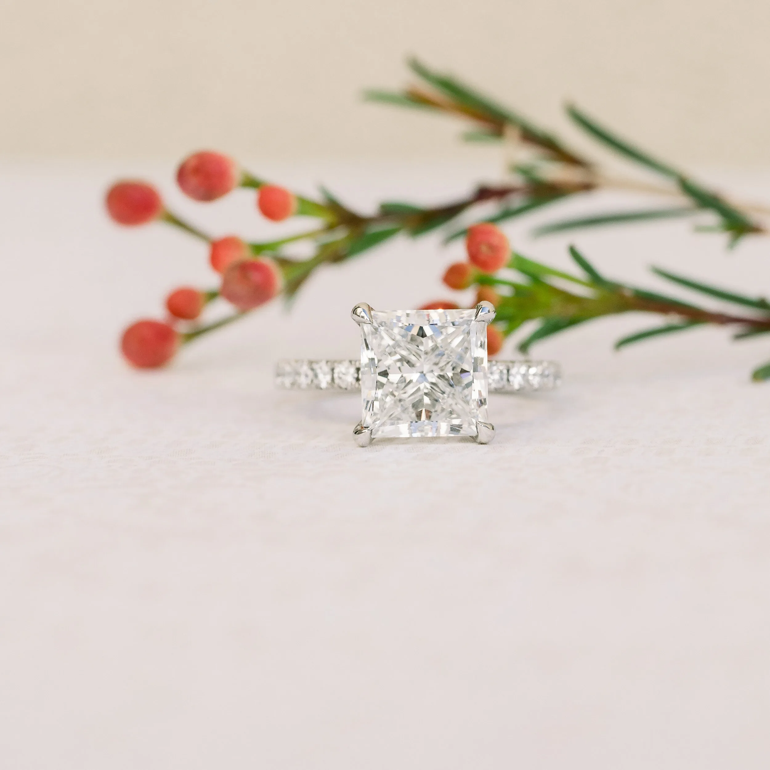 Platinum 2.5ct Princess Cut Lab Created Diamond Pavé Engagement Ring Ada Diamonds Design AD-150 Artistic