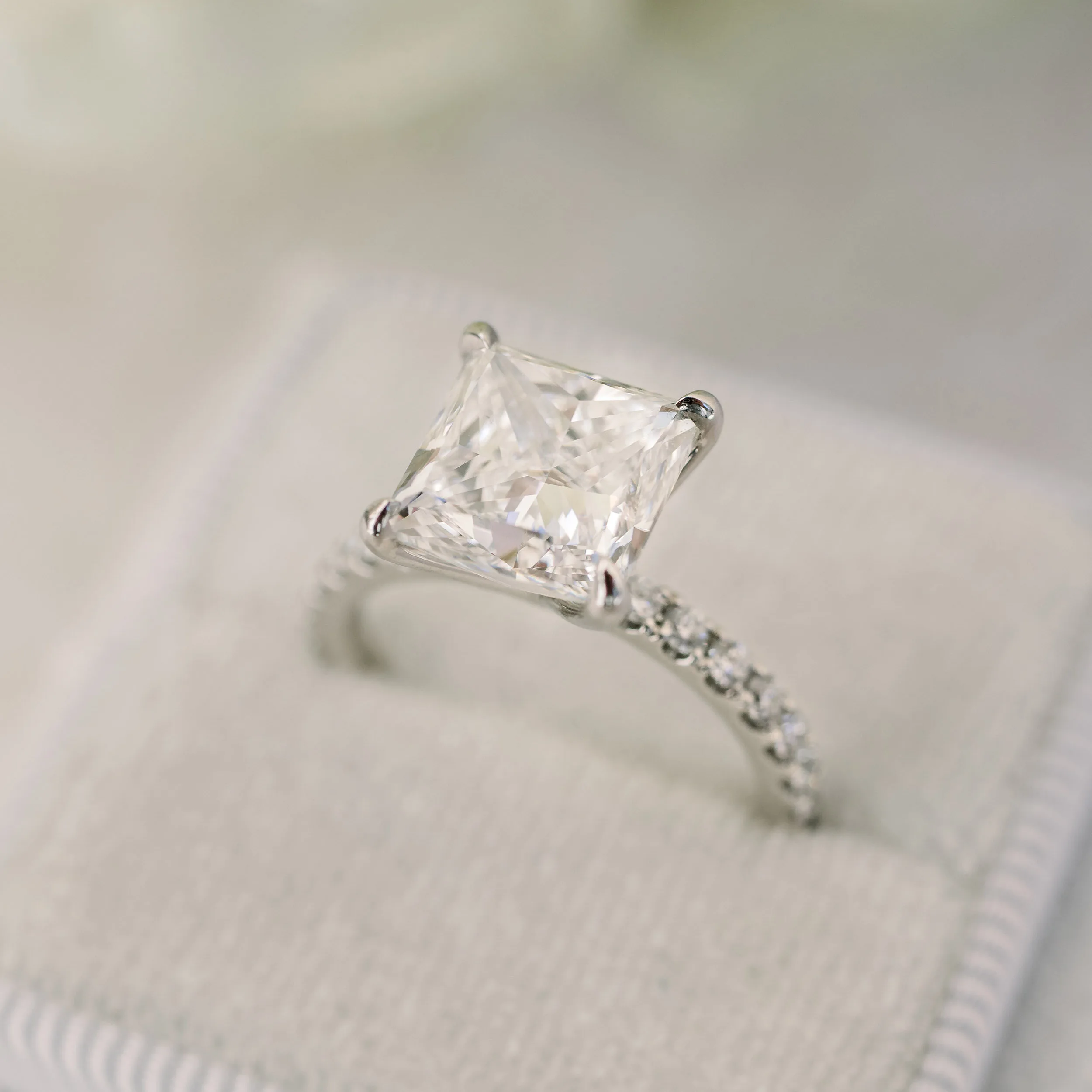 Platinum 3 Carat Princess Cut Lab Created Diamond Engagement Ring Ada Diamonds Design AD-150 Profile in Box